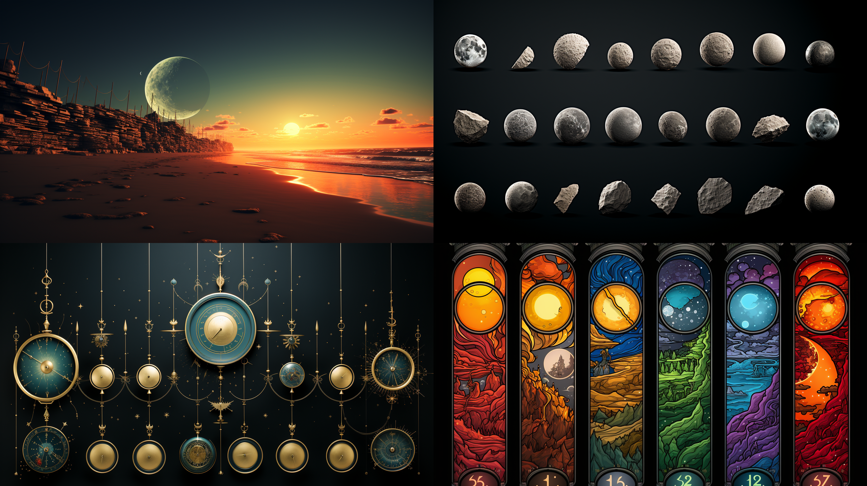 从新月到满月的一系列月相体现了生活的苦涩和甜蜜经历的隐喻。巨大变化的月球景观象征着变化的循环本质，并强调了完美是遥不可及的古老智慧。