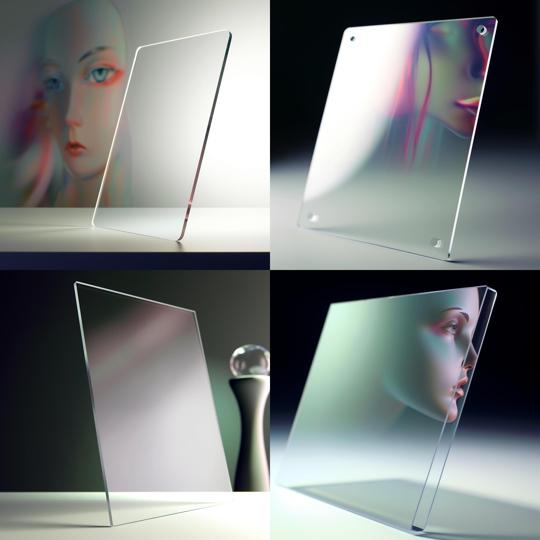 展示一块亚克力板，垂直摆放，正面视角