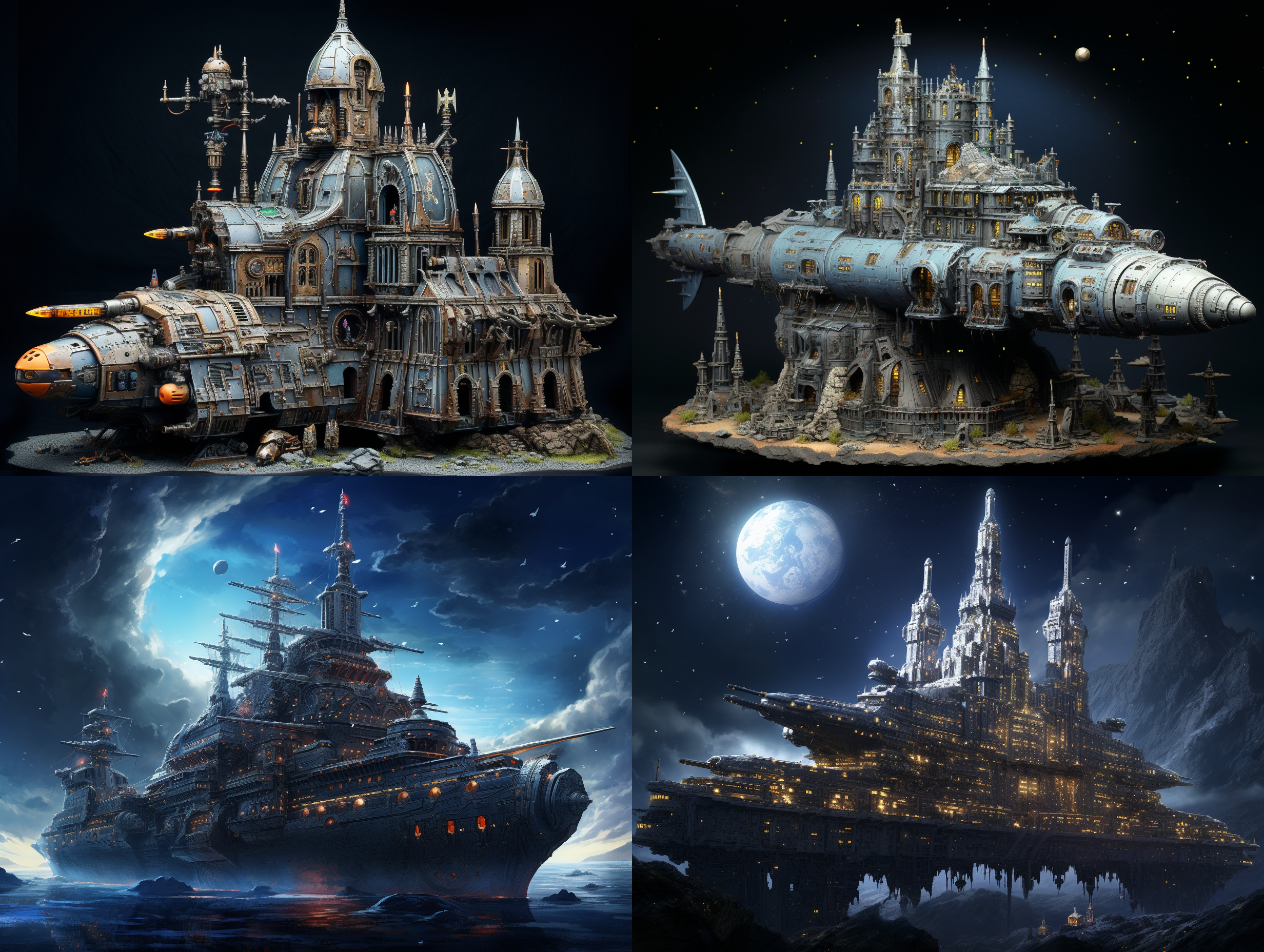 巨型战舰，星空，战锤40k，教堂，明亮，
