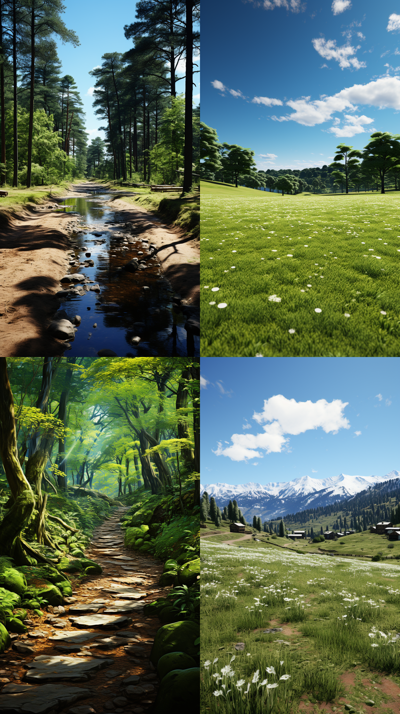 真实场景，户外树林，草地平的