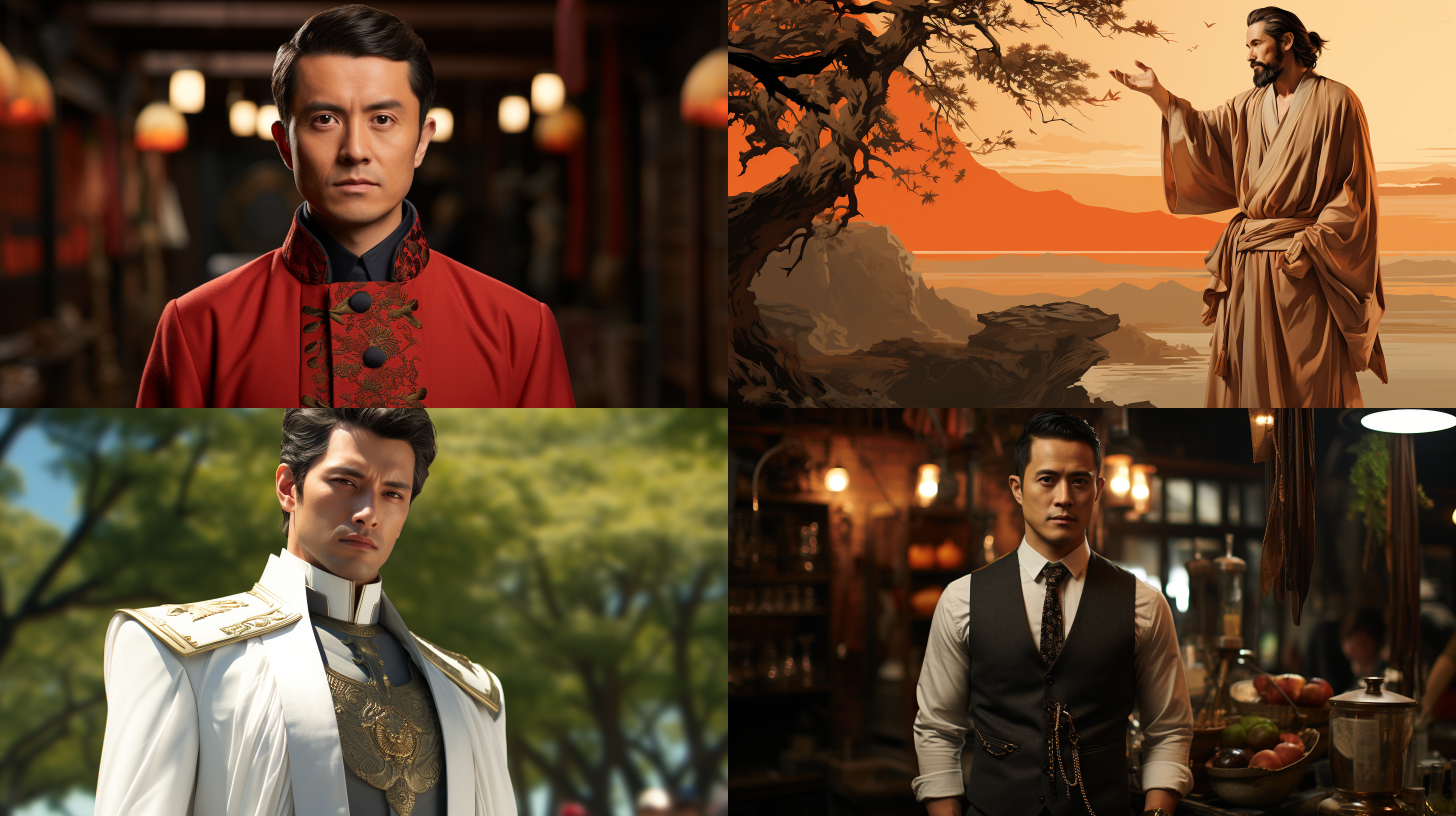中国唐代男诗人白居易，站在中式庭院里