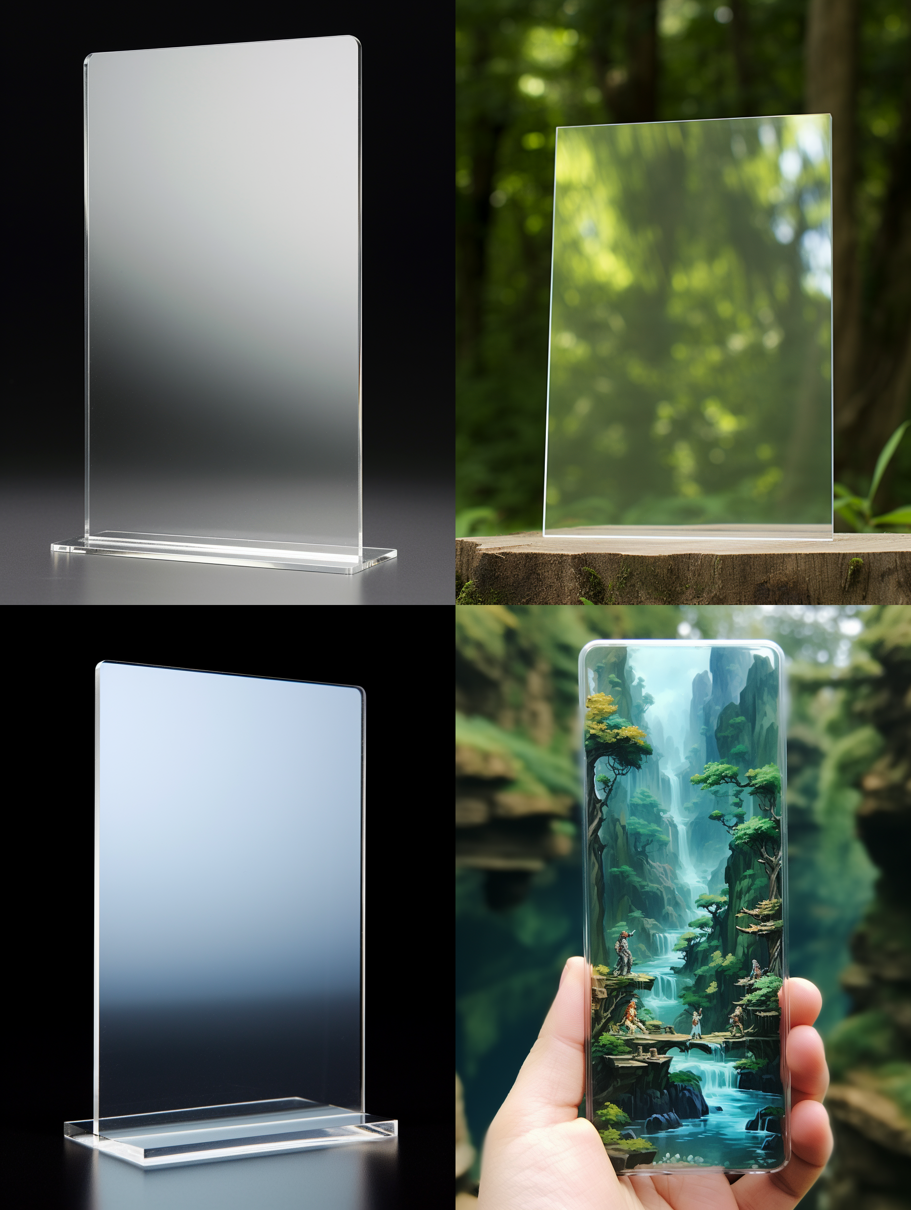 空白亚克力板，尺寸：4.5*7*1cm，垂直放置，侧面30度视角