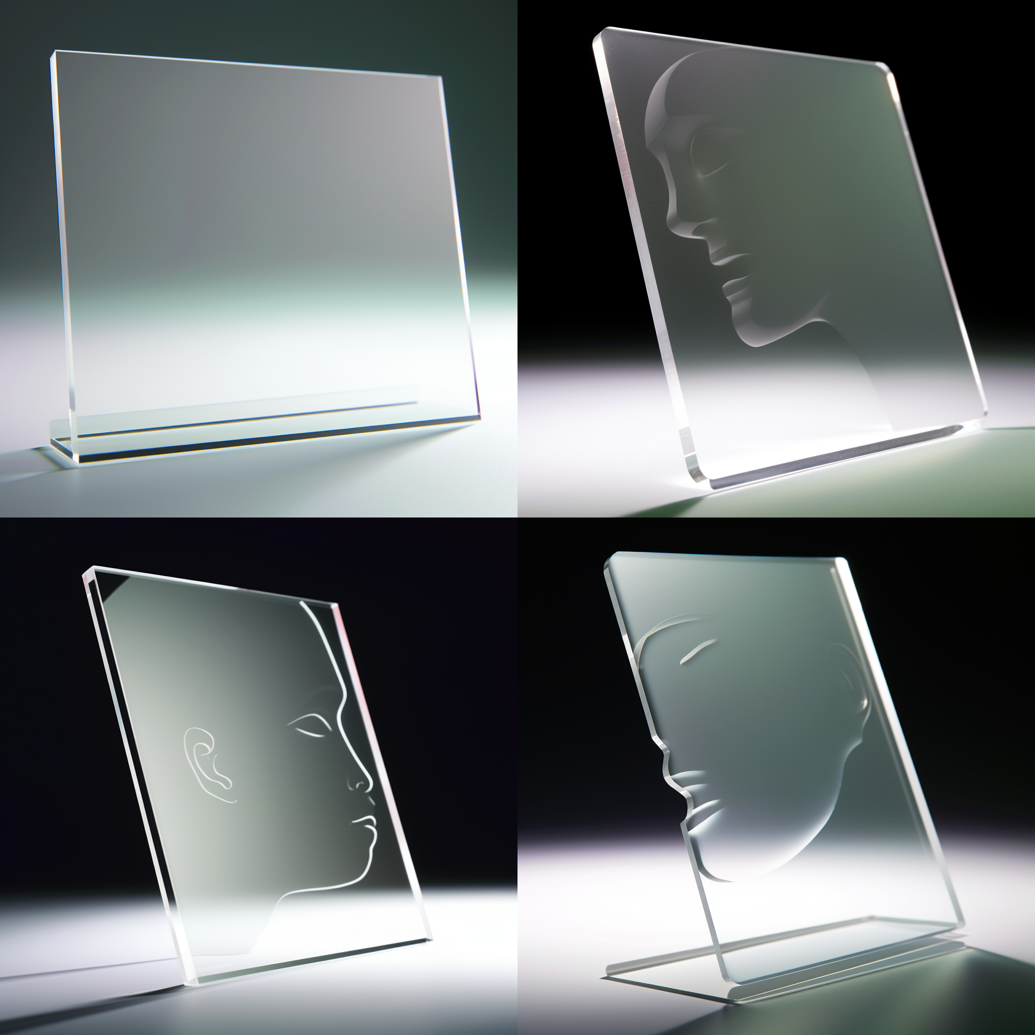 display an image of a transparent acrylic slab, positioned upright, as viewed head-on.