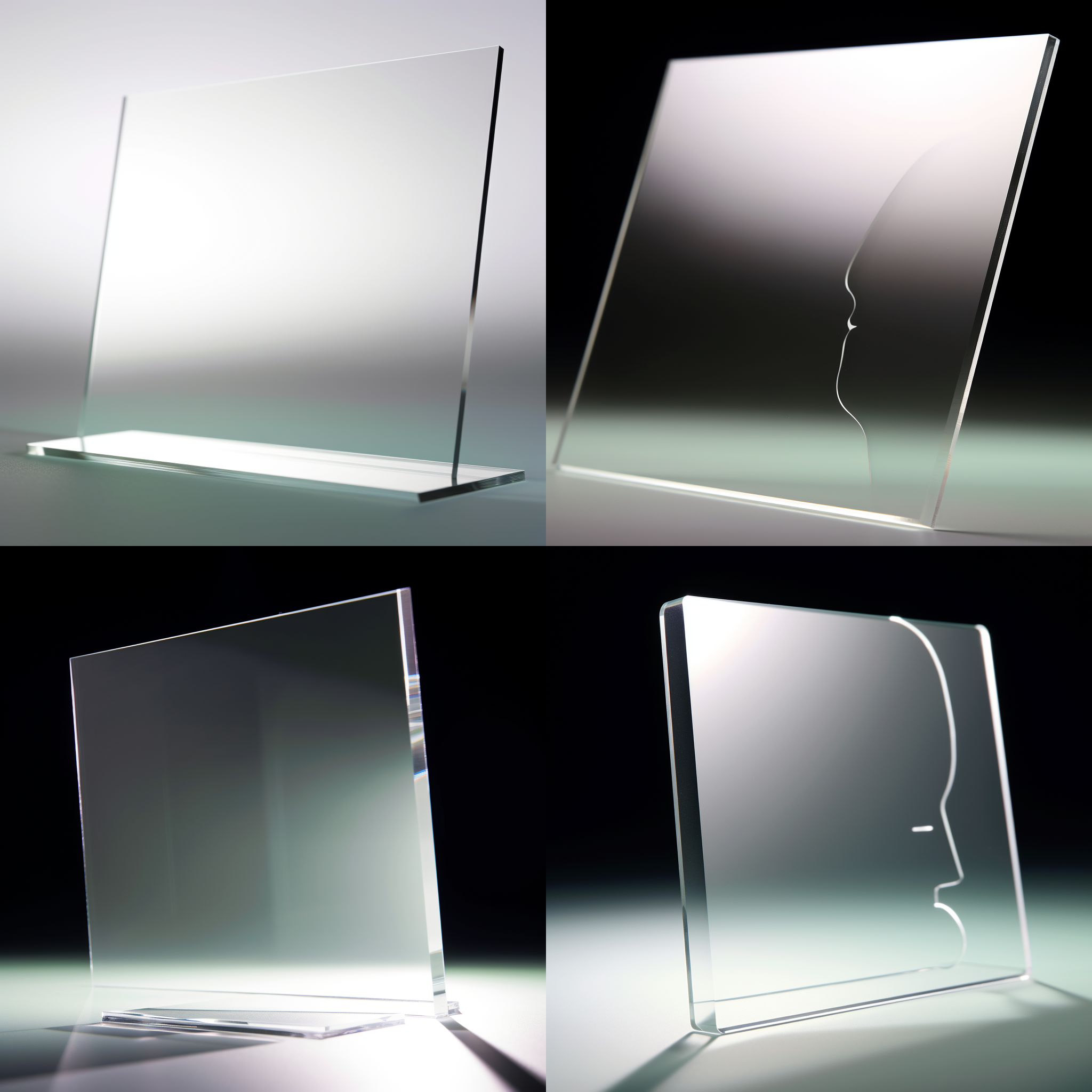 display an image of a transparent acrylic slab, positioned upright, as viewed head-on.