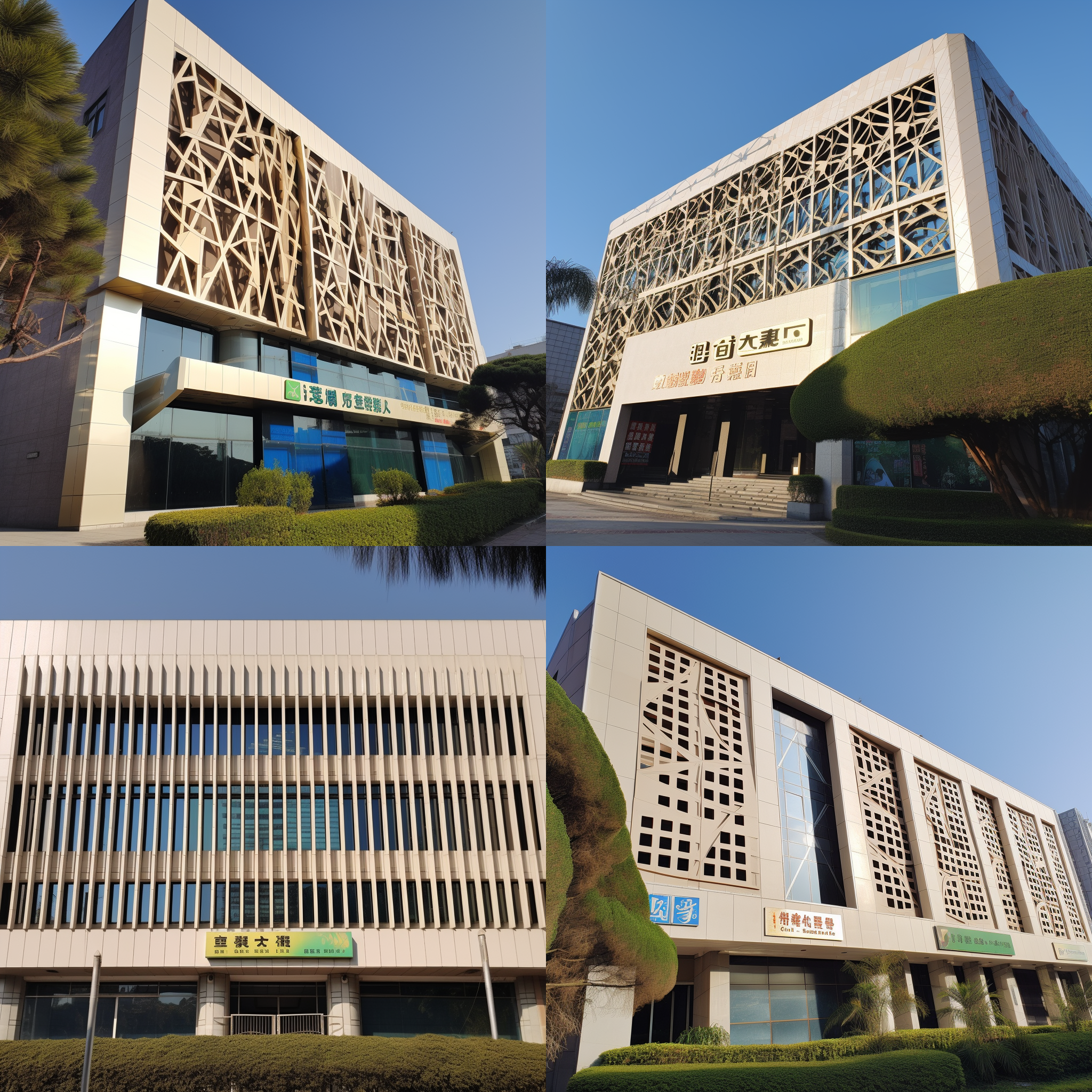 修改为米黄色铝合金格栅立面，现代风格，细节丰富。阳光照射下，立面呈现出明暗交替的效果。镜头使用广角，突出建筑物的纹理和质感。整体色调温暖，给人温馨舒适的感觉。