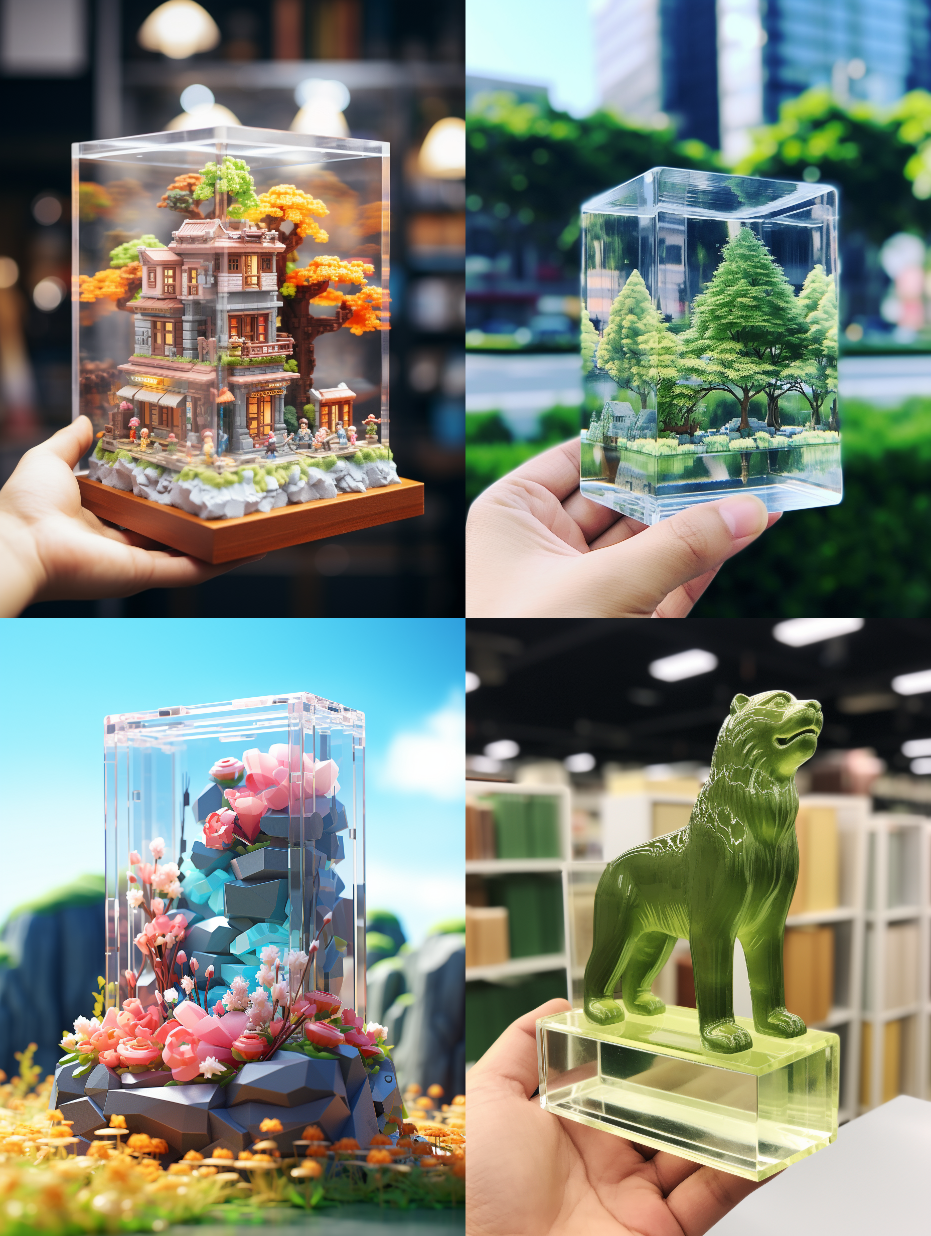 样机，空白的亚克力砖，尺寸：4.5*7*1cm，景深，高端自然配色，明亮和谐，泡泡商城风格，卡通写实，图书插图风格，海派，有机雕塑，c4d风格，图书插图风格，4k展示，