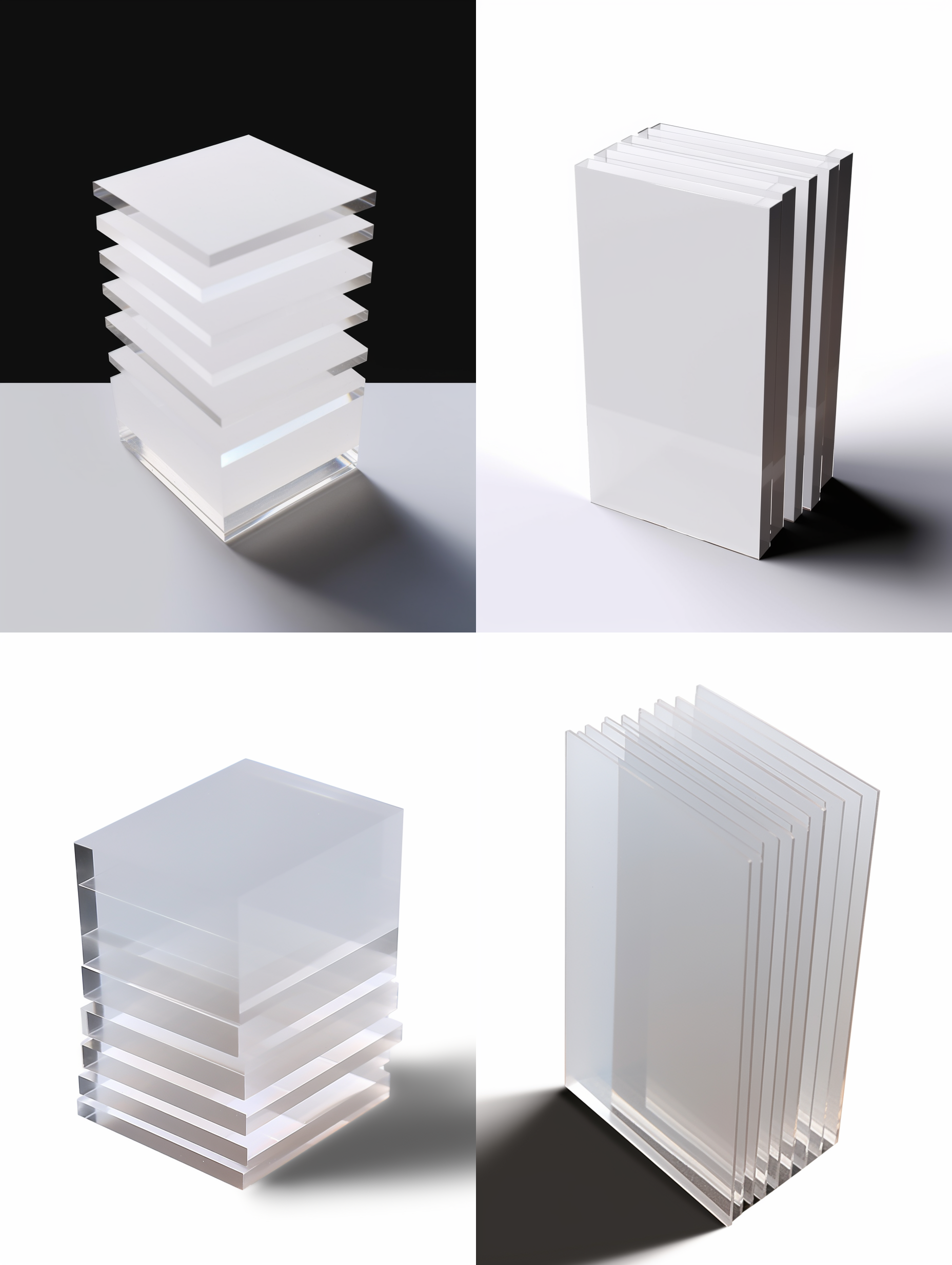 无印刷亚克力板，厚的，垂直摆放，3d渲染，产品图片，白色背景