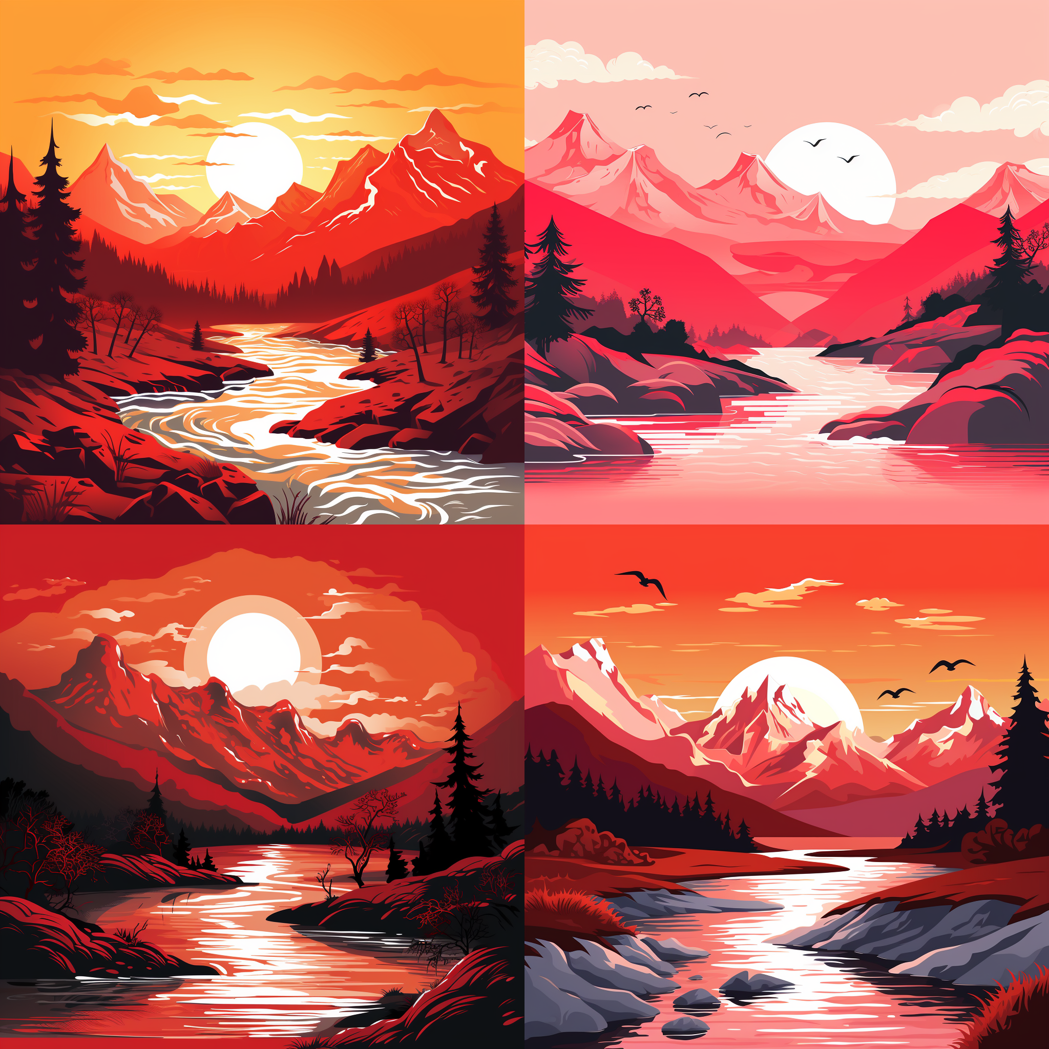 江山，山河，矢量元素，红底，高清。