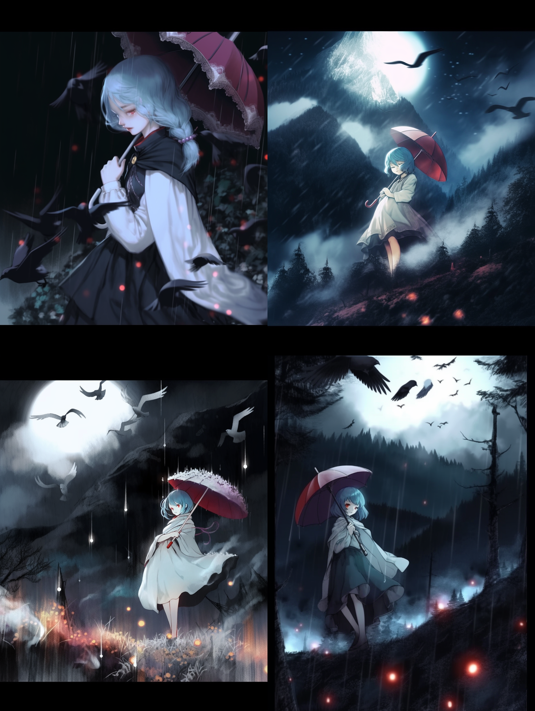 鸟无声兮山寂寂，夜正长兮风淅淅。魂魄结兮天沉沉，鬼神聚兮云幂幂。日光寒兮草短，月色苦兮霜白。