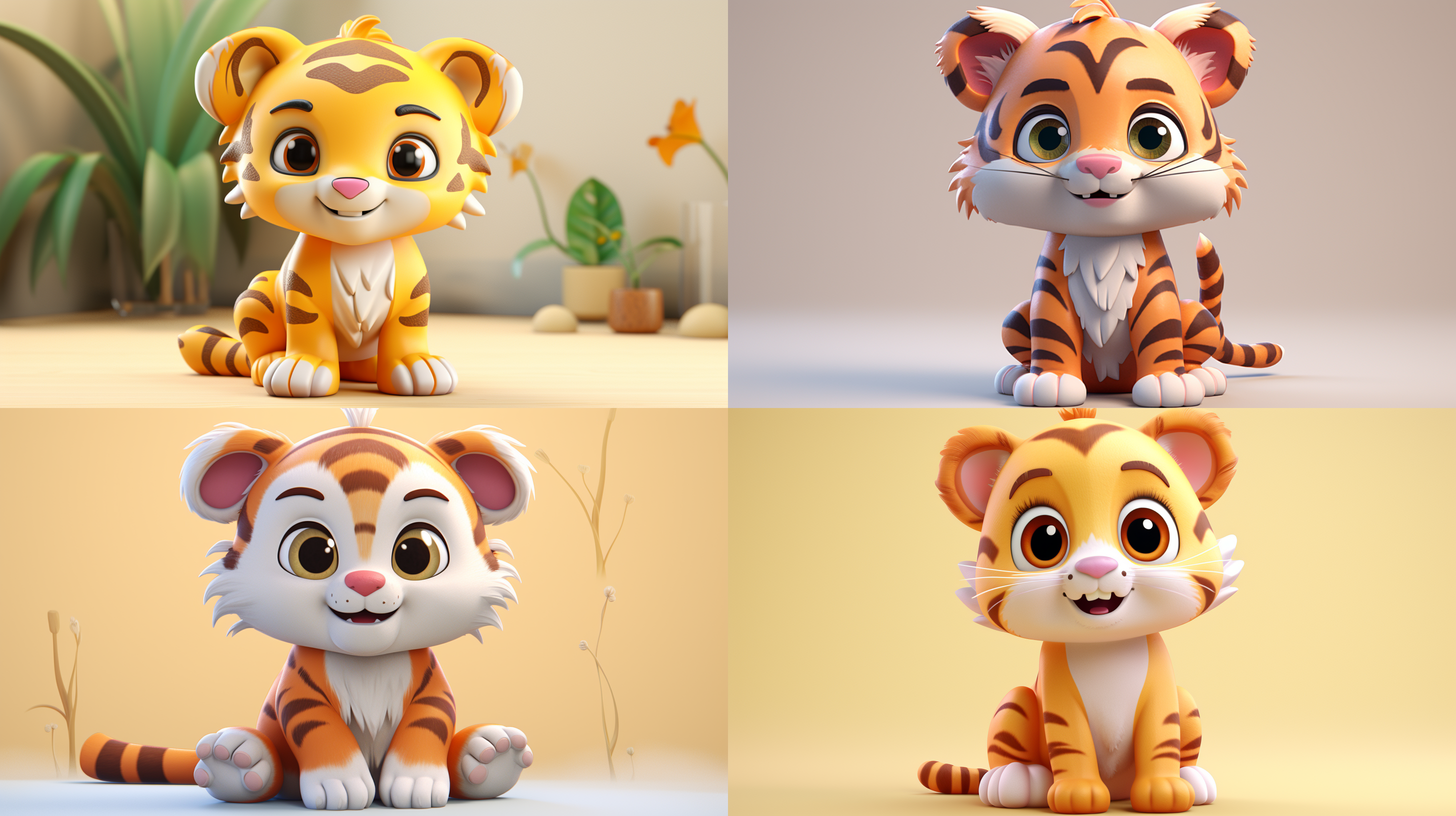 一只可爱的老虎，看着镜头，站得自然饱满，穿着衣服。高端自然配色，明亮和谐，可爱多彩，光线追踪，泡泡商城风格，设计简洁，ip盲盒形象，人物设计细节，有趣的人物设计，行为，海派，有机雕塑，c4d风格，卡通写实，图书插图风格，4k展示， 