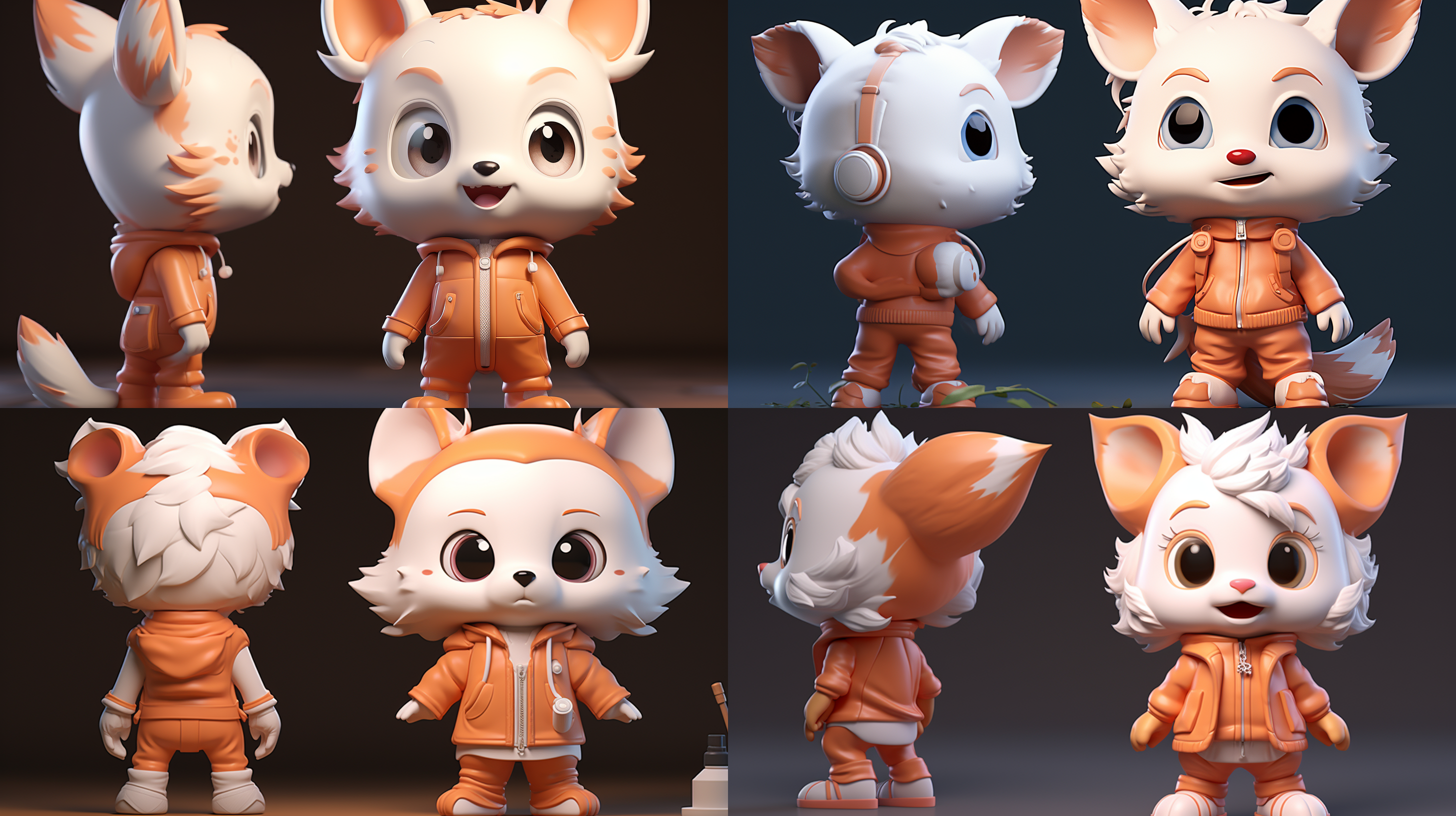a cute little fox in overalls, standing naturally and full-faced,bubble mart style, clean and simple design, ip image, high-grade natural color matching,bright and harmonious,cute andcolorfuldetailed character design,behance,shanghai style organic sculpture,c4d style, 3d animation style character design,cartoon realism, fun character setting,ray tracing,childrens book illustration style
