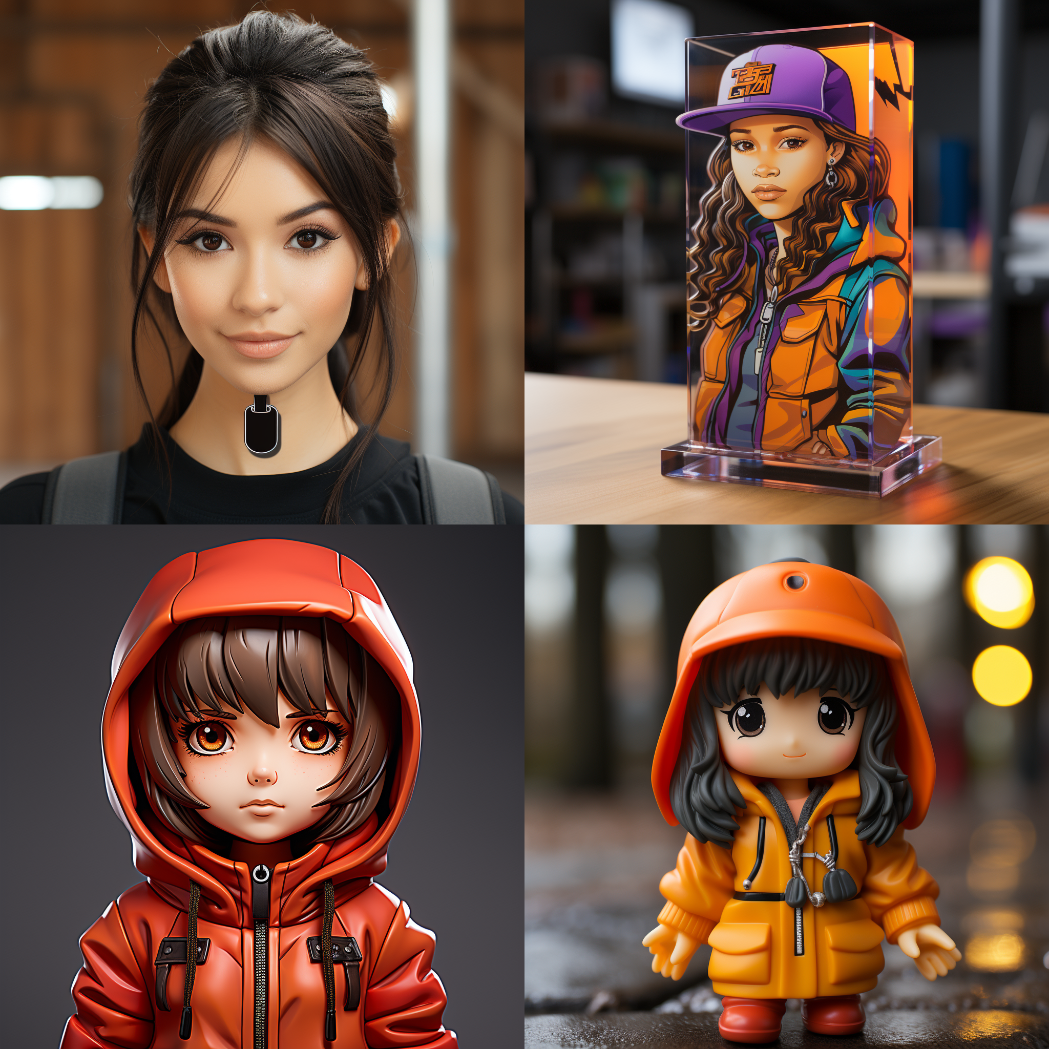 亚克力钥匙扣，少女头像，gta游戏风格，产品展示