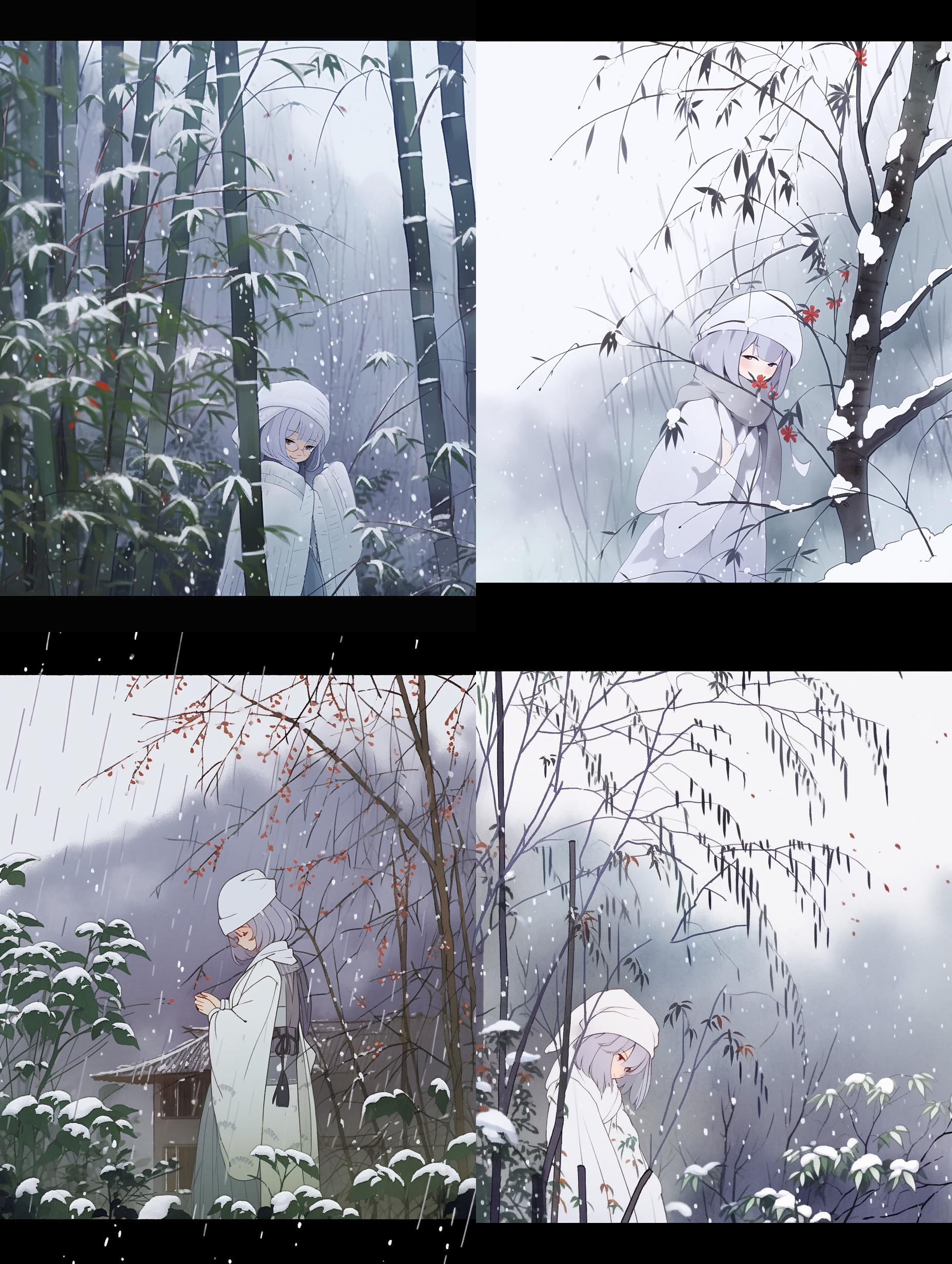 应是天仙狂醉，乱把白云揉碎 夜深知雪重，时闻折竹声。 昔我往矣，杨柳依依。今我来思，雨雪霏霏。 晚来天欲雪，能饮一杯无？ 空山雪伴肩，孤月照竹影