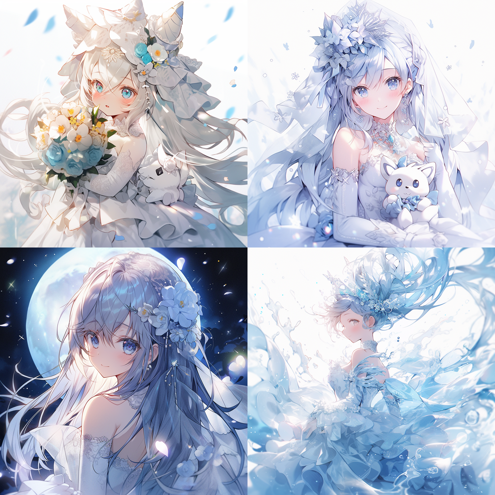 可爱的小女孩，美少女战士水冰月，穿白色婚纱，动漫风格