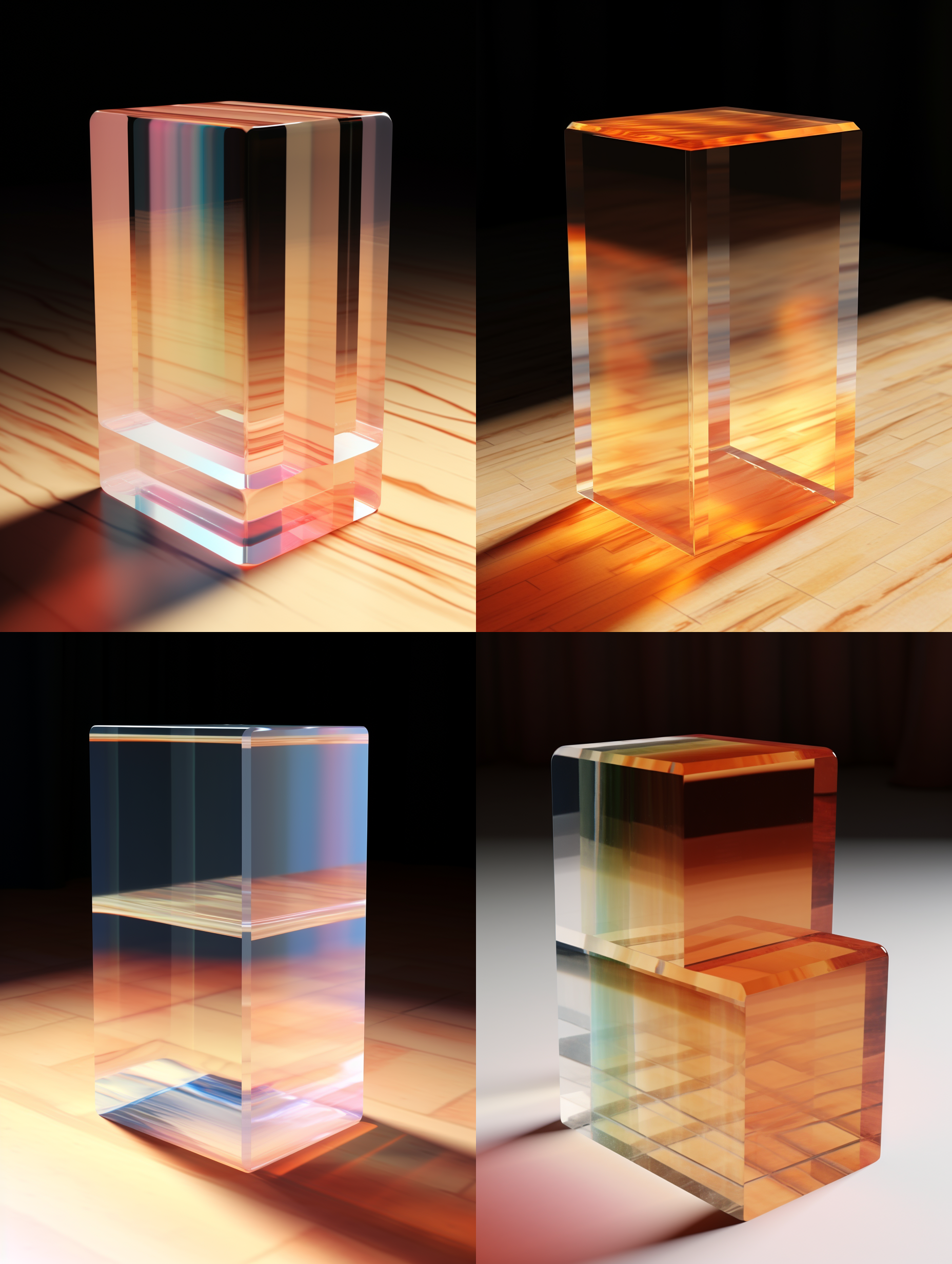 一块亚克力砖，薄一点，垂直摆放在座面，3d渲染，产品图片