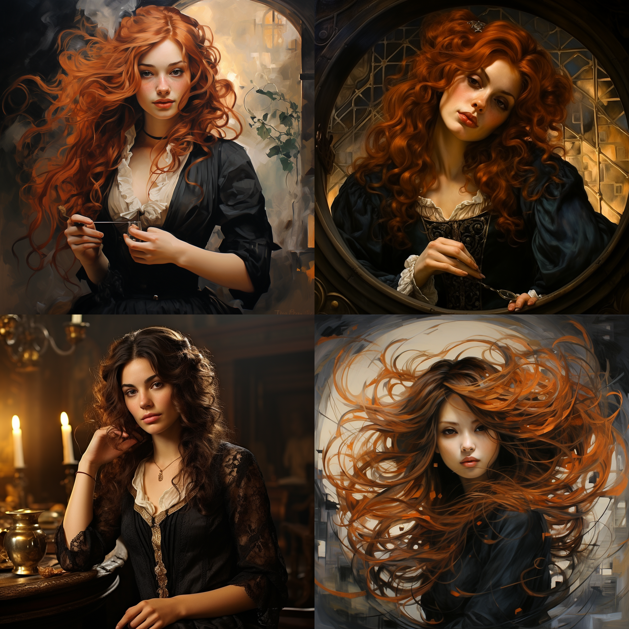 portraits,smiling cute 20-year-old girl,bronze background,flowing, thick curls，collarbone，julie bell