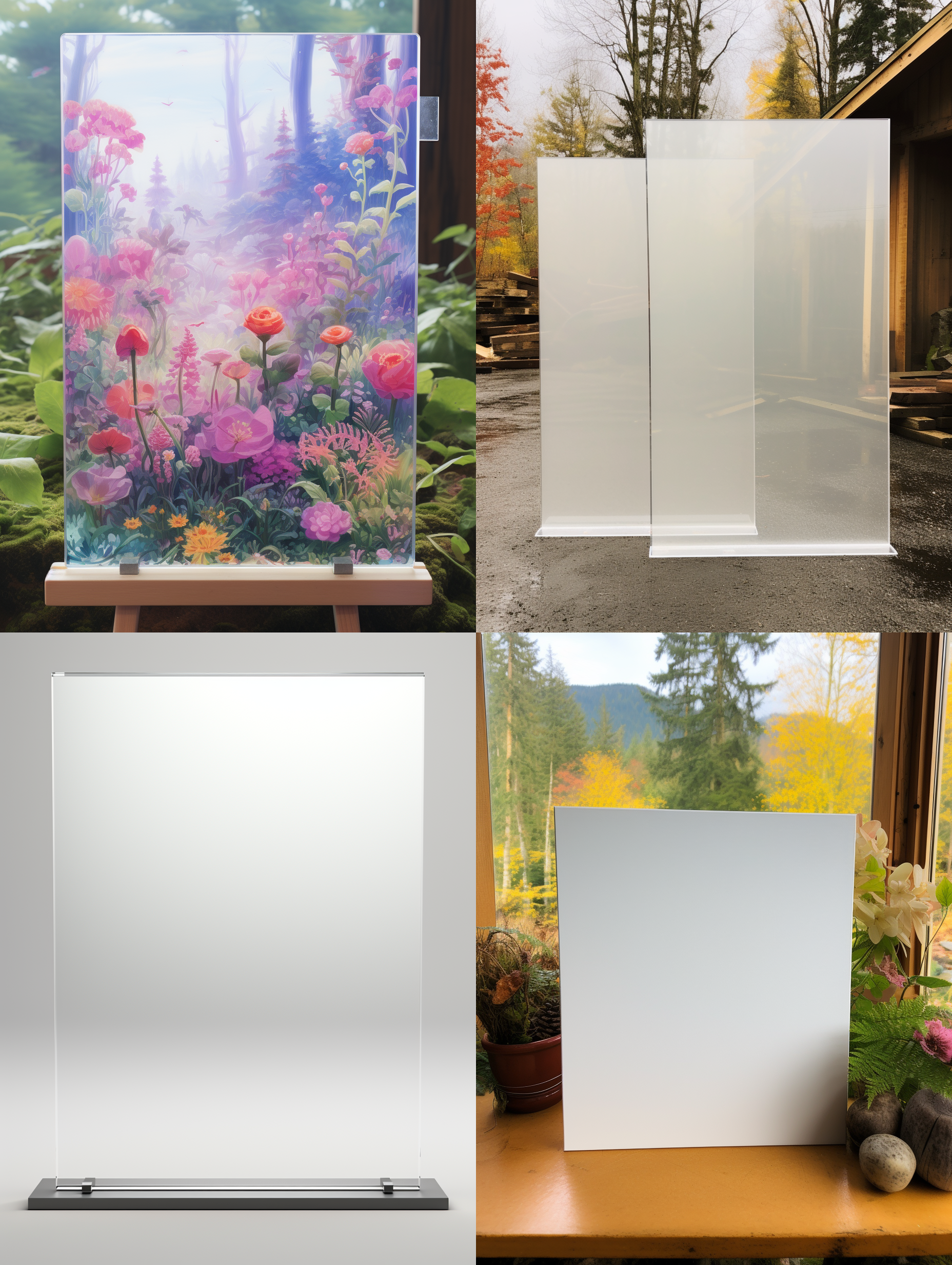 空白亚克力板，厚的，垂直放置，侧面30度视角，