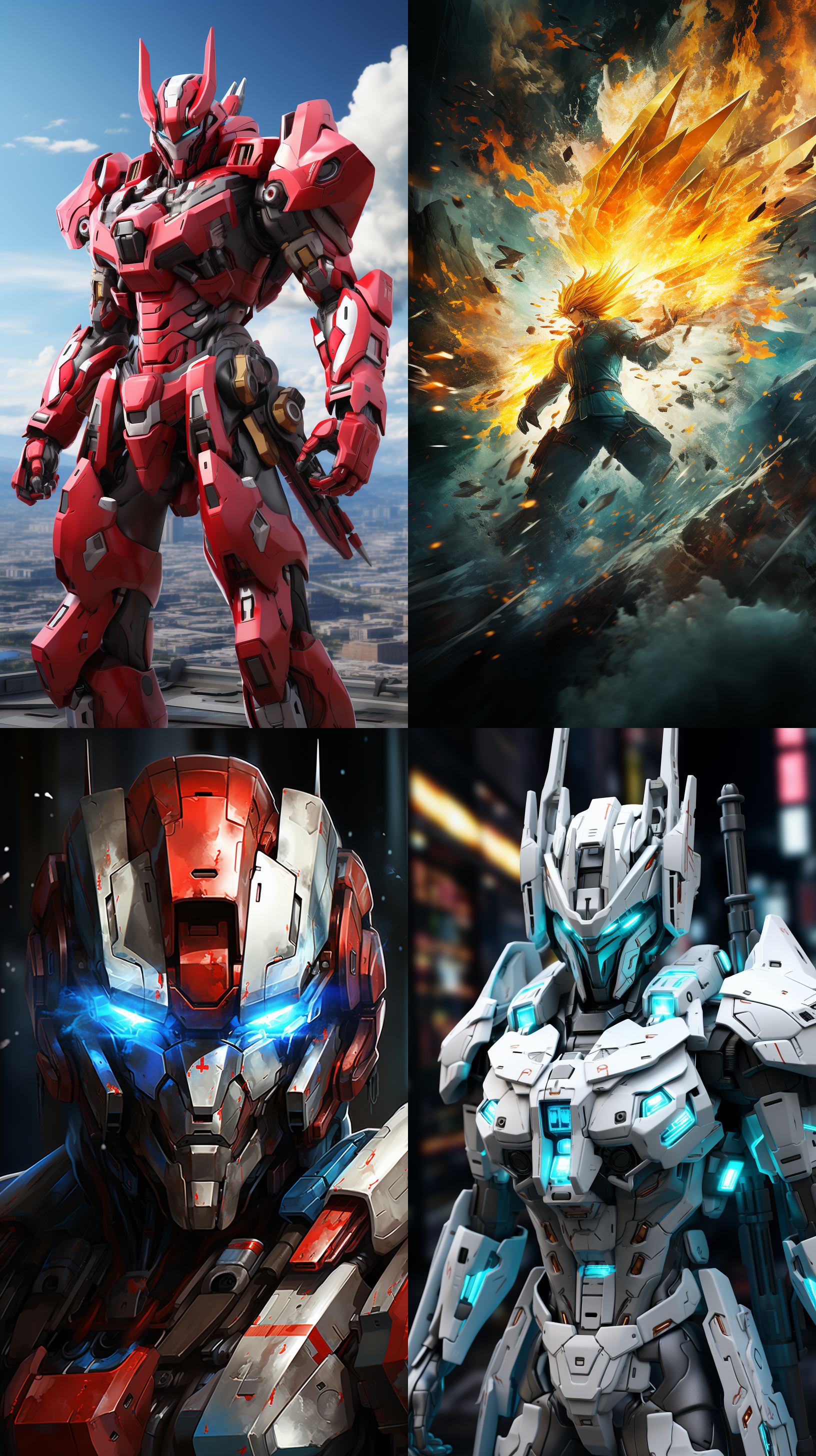 高达，激烈战斗的场面，明亮鲜艳的背景，3d渲染，动漫风格