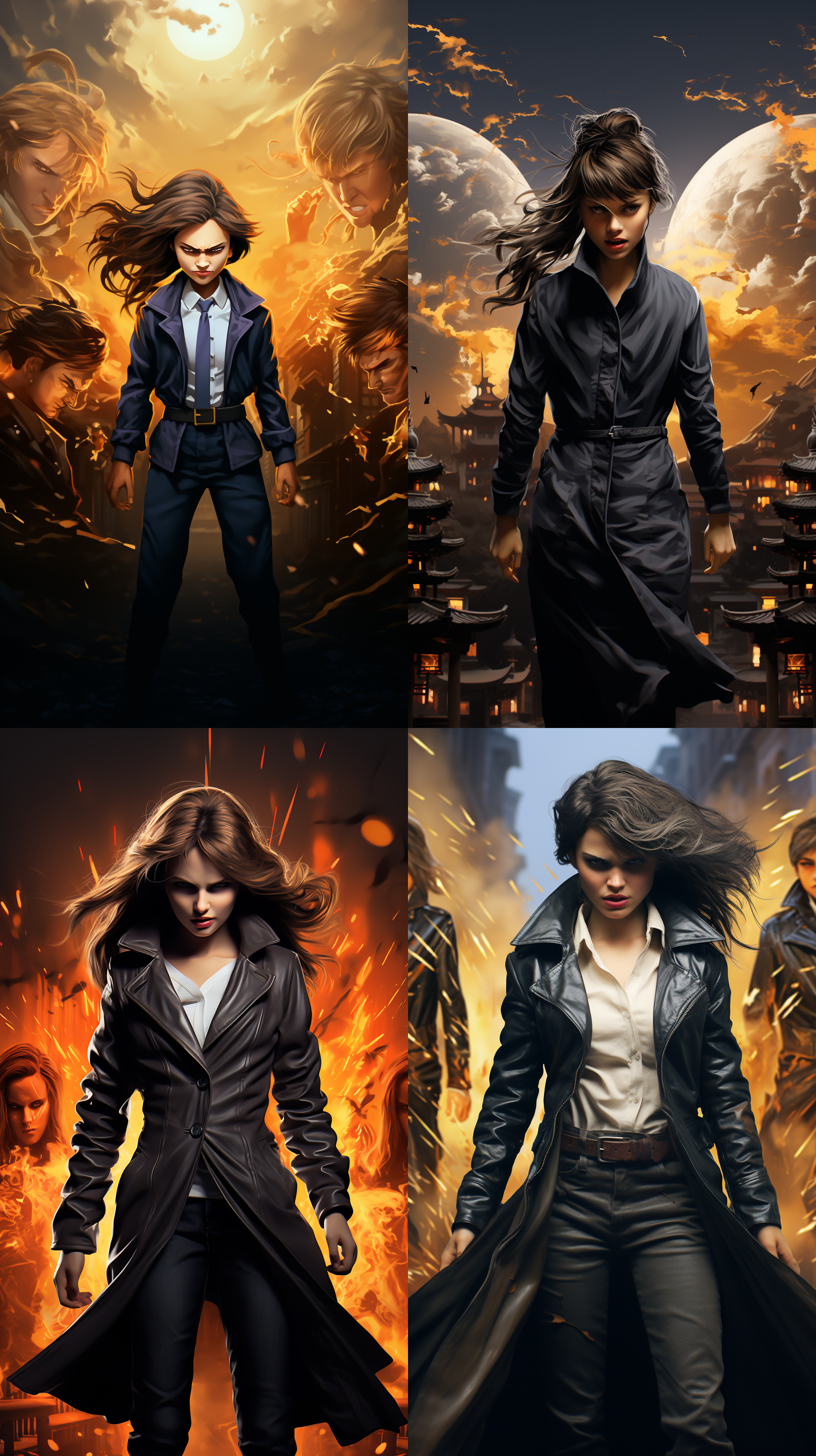 一个穿着哑光灰色大衣，黑色西装裤，黑色大波浪，长发及腰的，韩系，高挑，全身女生，背对着，照镜子，科技，抽象，赛博朋克风，发光 一个极其娇嫩美丽的女孩 超高分辨率 真实 暗的 满月 城堡