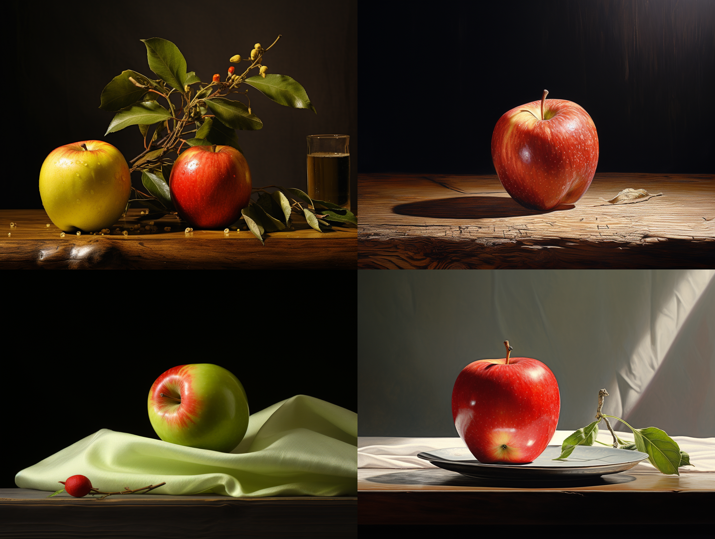 an apple, light still life