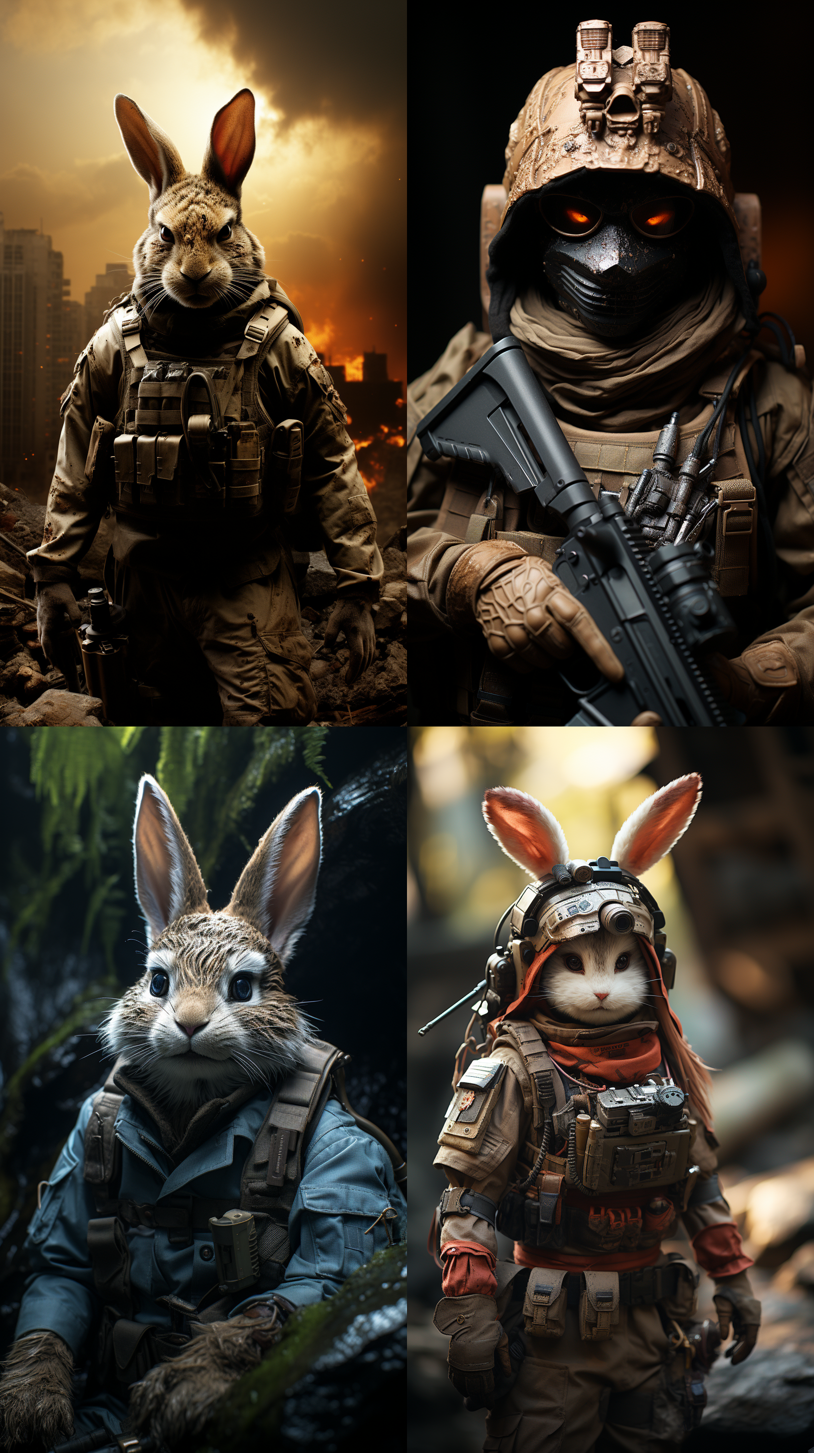 特种兵兔子，全身形象，战场背景