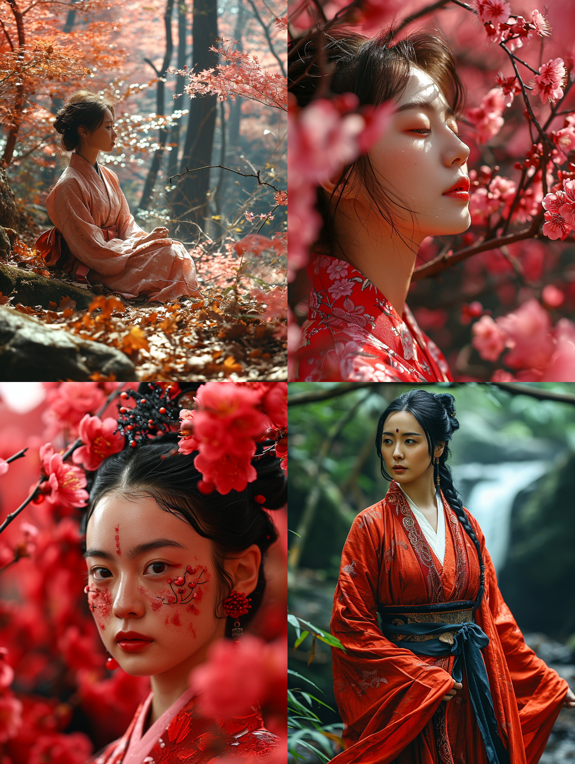 东方小女孩 微观视角 森林 摄影纪实 粉彩色 丁达尔效应 圣罗兰 汉服 噘嘴