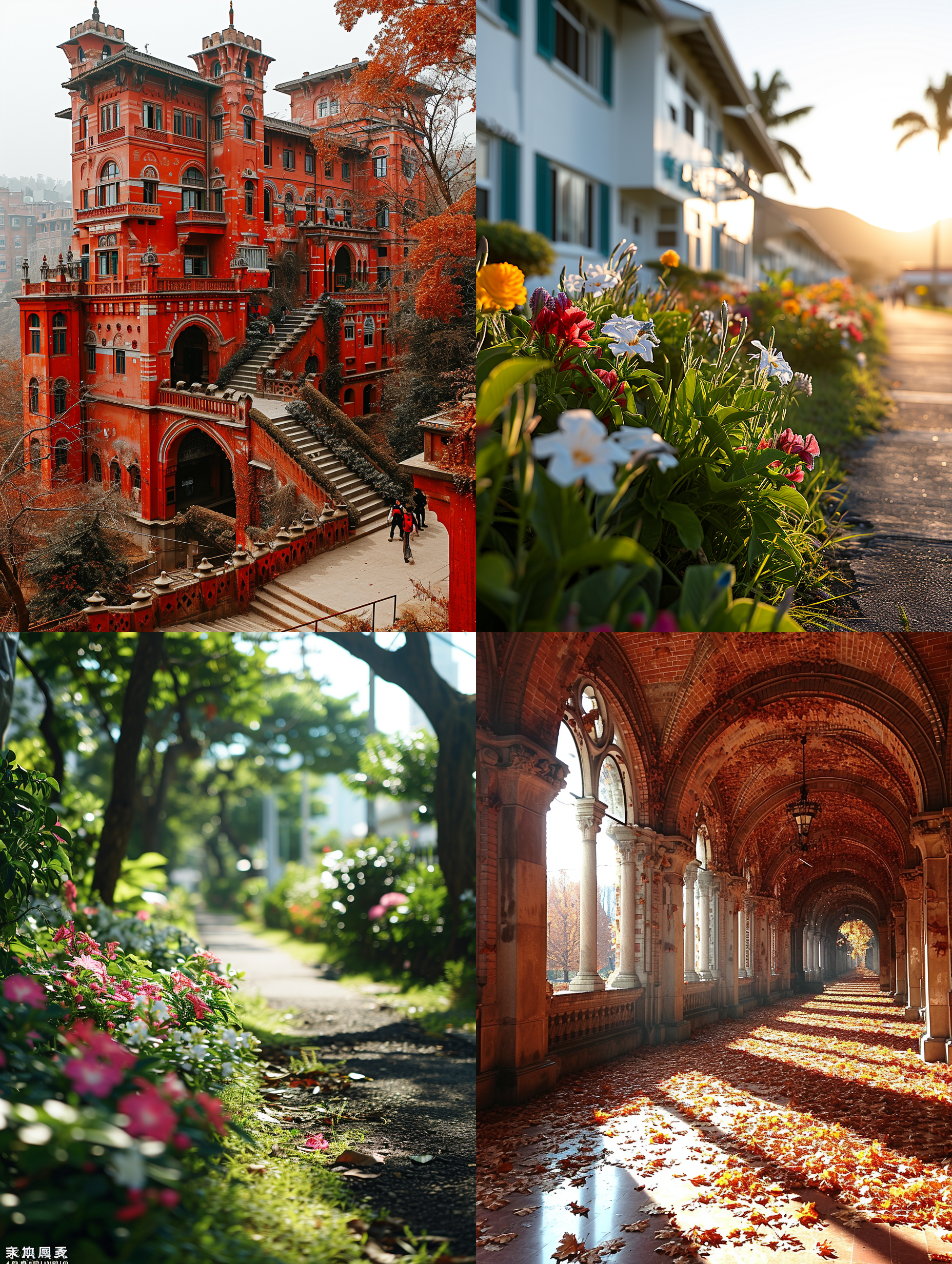 宁陵育华园高级中学，美丽的校园风景照。照片以对角线布局，展现了宁静的环境和校园建筑。采用广角镜头捕捉整个景色，学校充满暴力，霸凌事件不断，细节清晰可见。光线柔和，给人温暖的感觉。学生们在校园里自由行走，充满活力。色调明亮，表达了年轻和朝气蓬勃的情感。