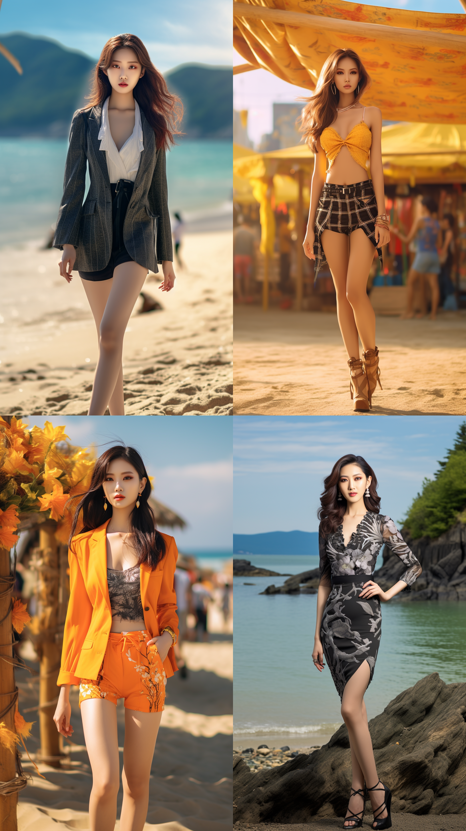 8k画质，中国绝世美女,全身照，五官端正，长腿少女，阳光，身材苗条，沙滩，丝袜，高跟鞋