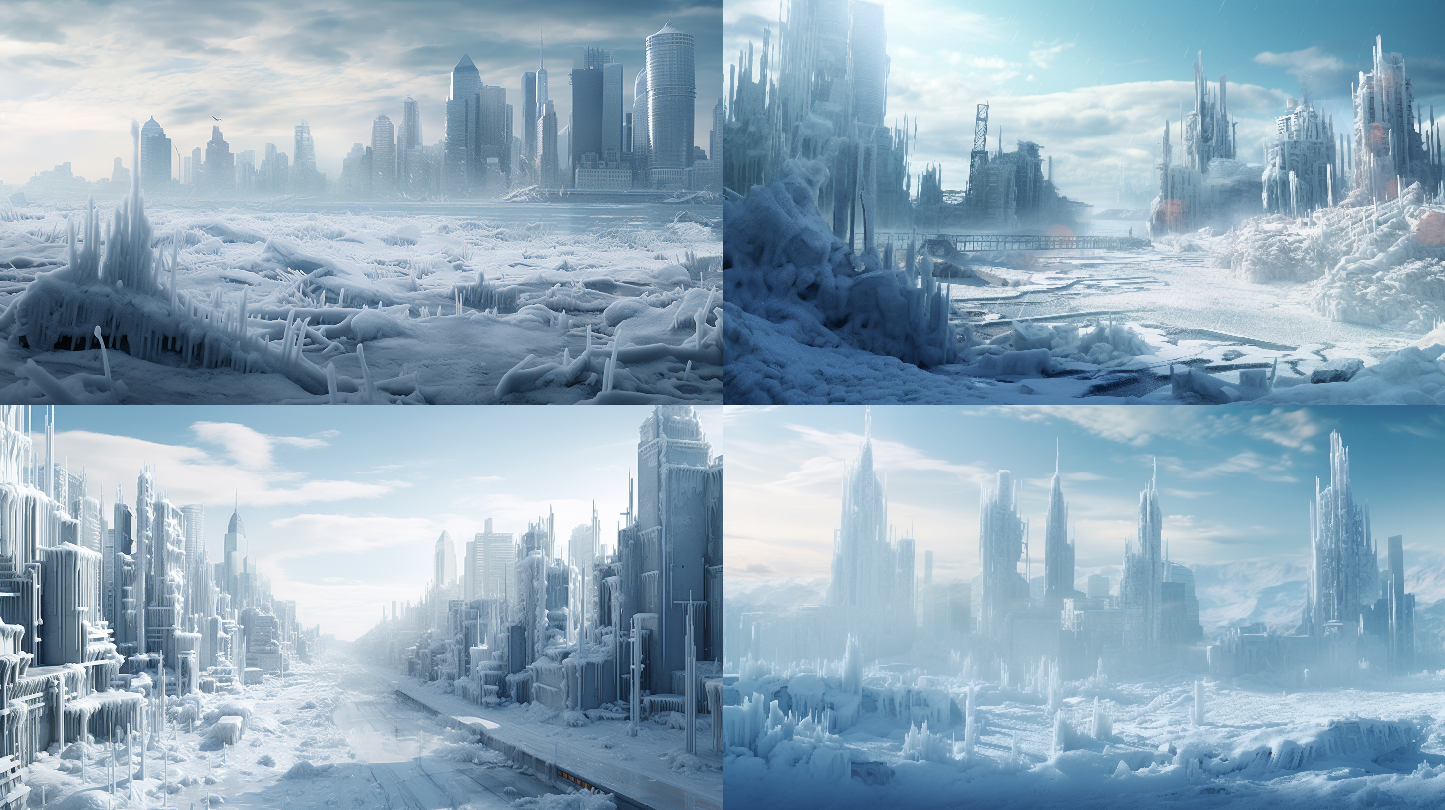 很多摩天大楼的冰雪场景