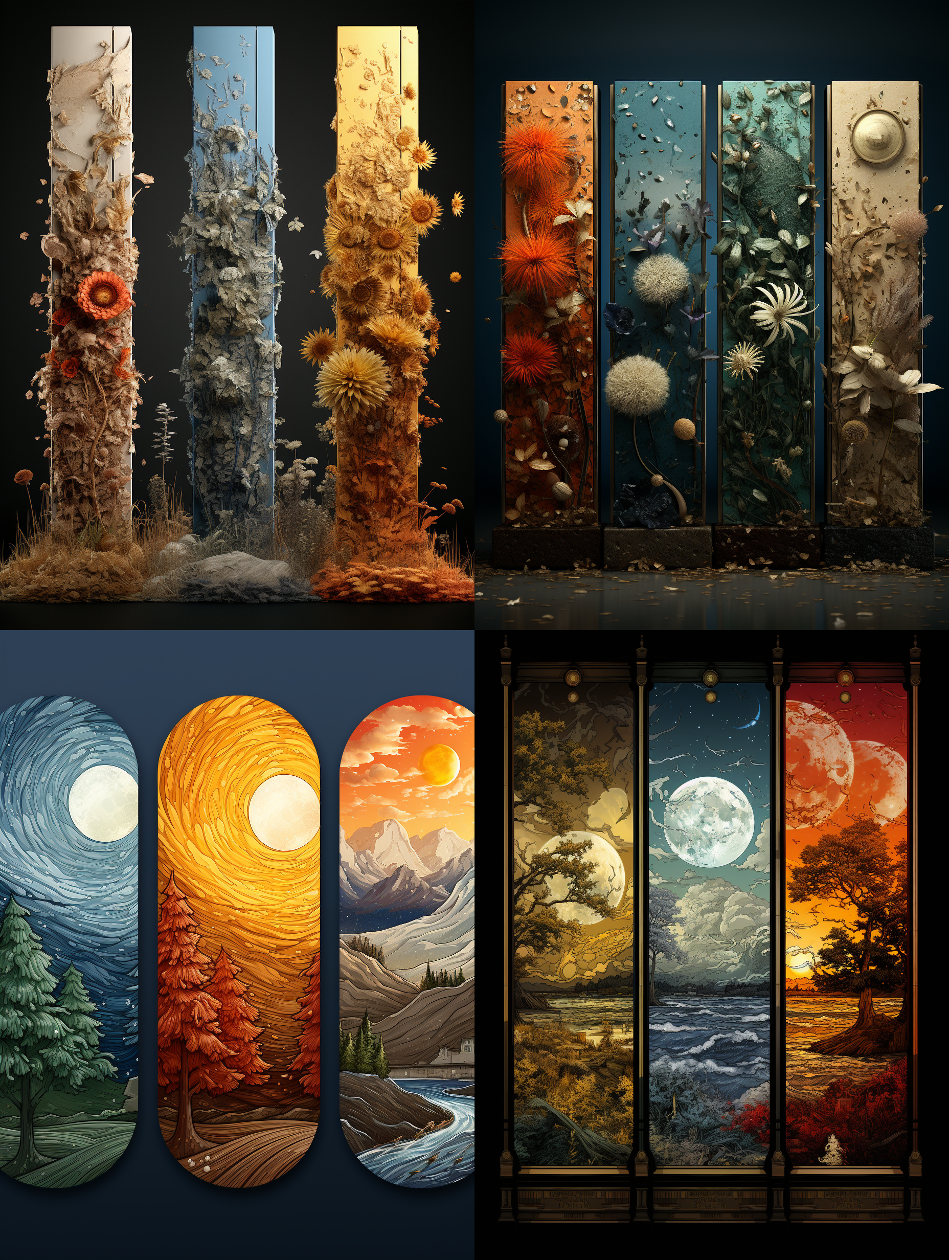 春夏秋冬四季变化，梵高油画效果。