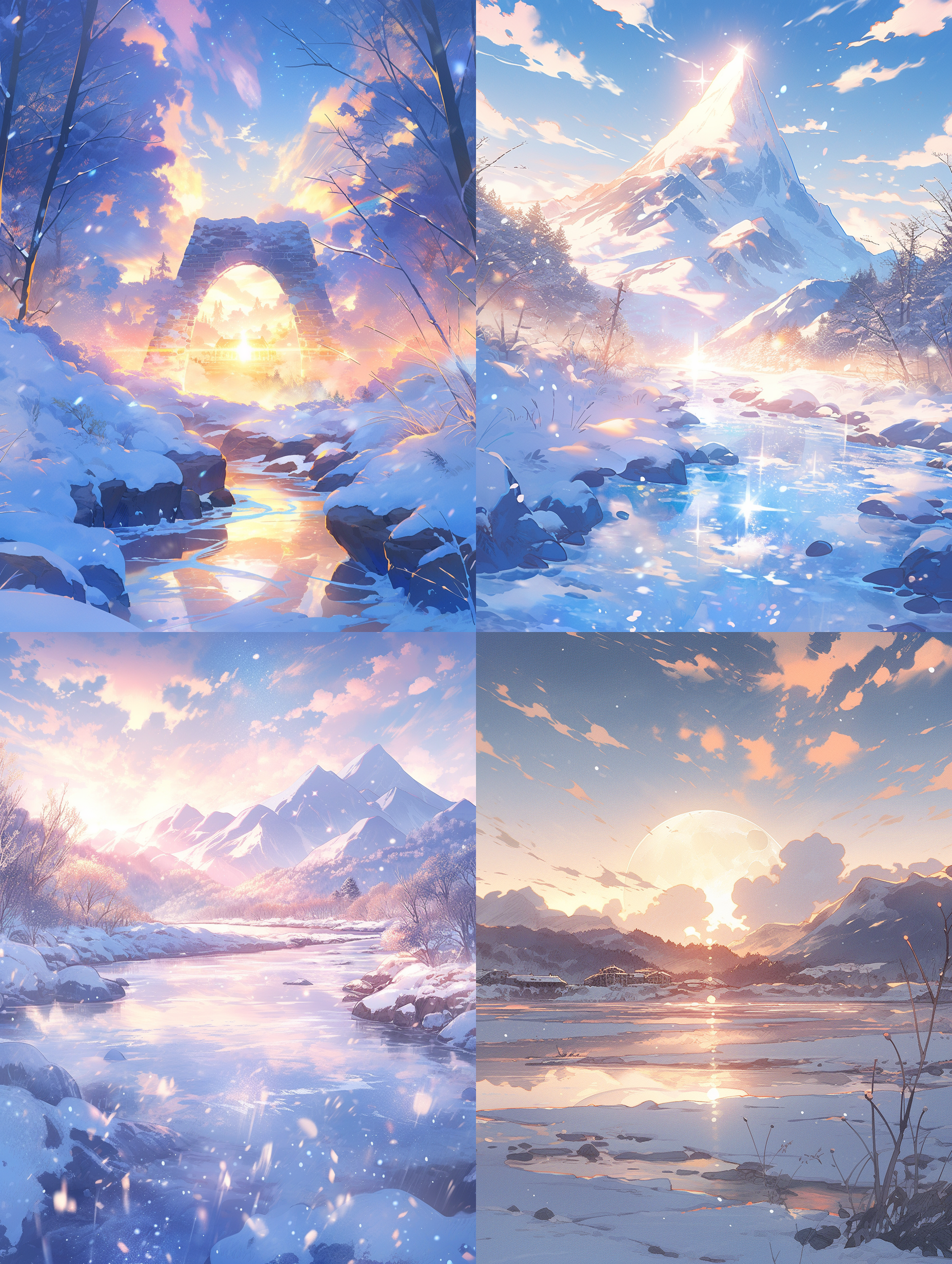 一幅冬至有关的插图，动漫美学风格封面，光线的现实主义描绘，精致的幻想世界，数字绘画，莫兰迪色，互补色配色 超级高分辨率 大文件 风景