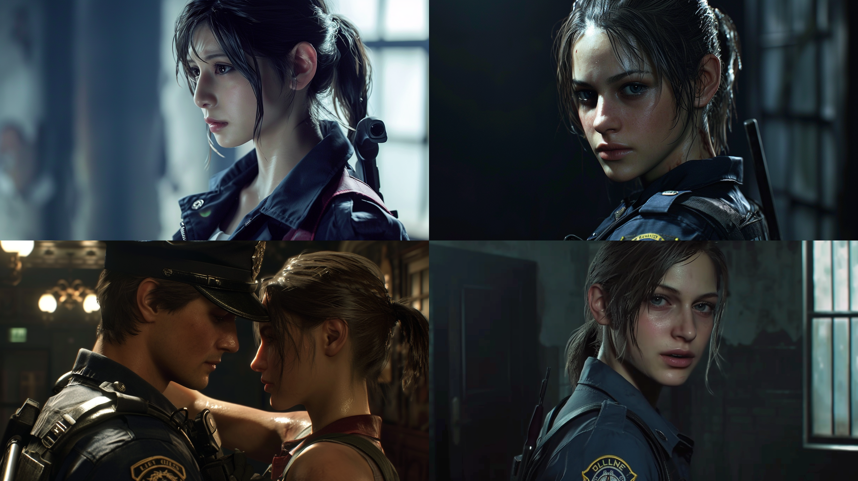 jill, the female police officer from raccoon city police department in resident evil, falls in love with the newly appointed male officer, leon. together, they defend against the zombie attacks at the police station.