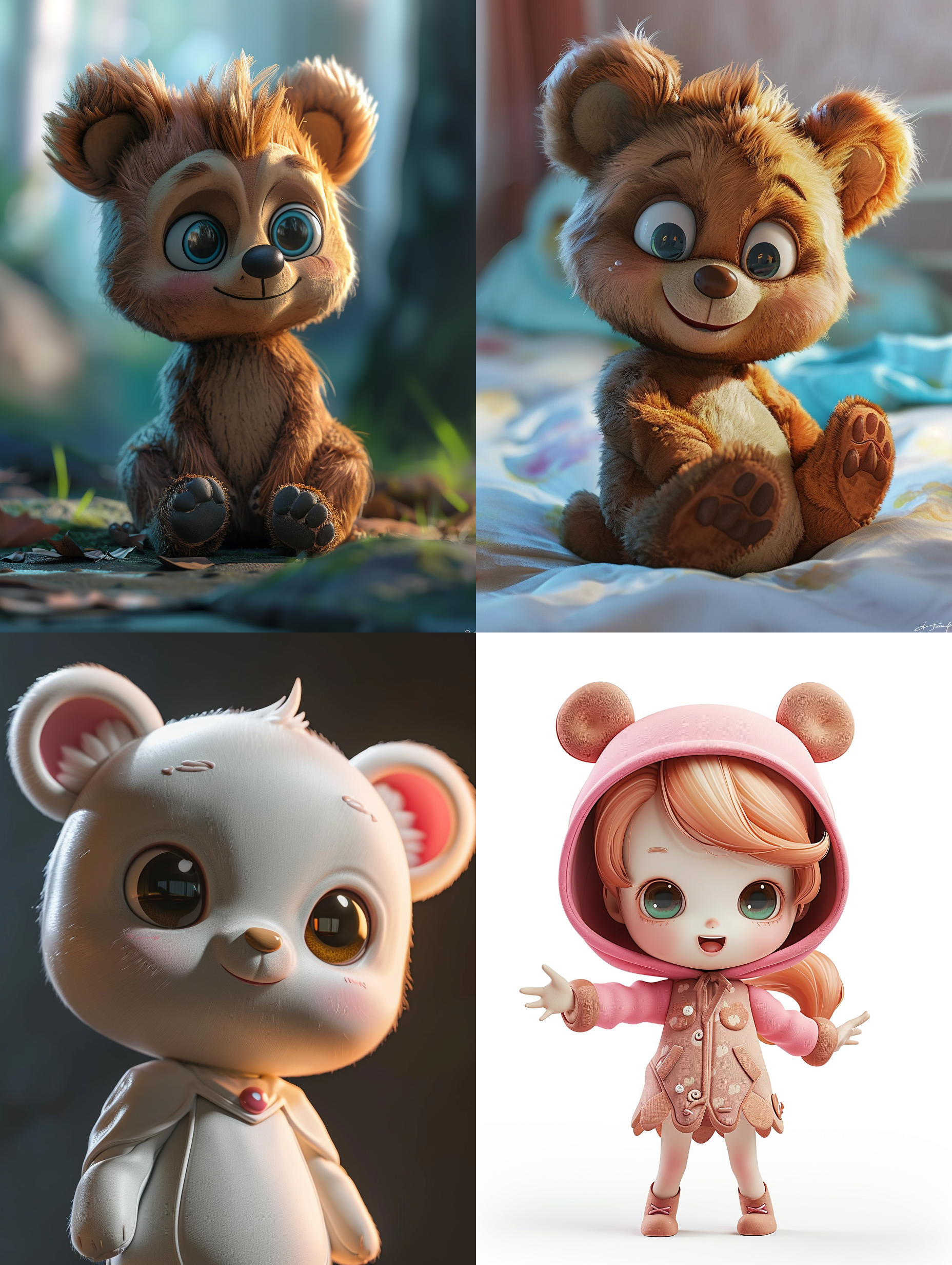 cute character， baby bear， cute cartoon character， cartoon cute， chibistyle， lovely art style， cute illustration， full body commission for， cute cartoon style， cute round ears， 3d， toy,