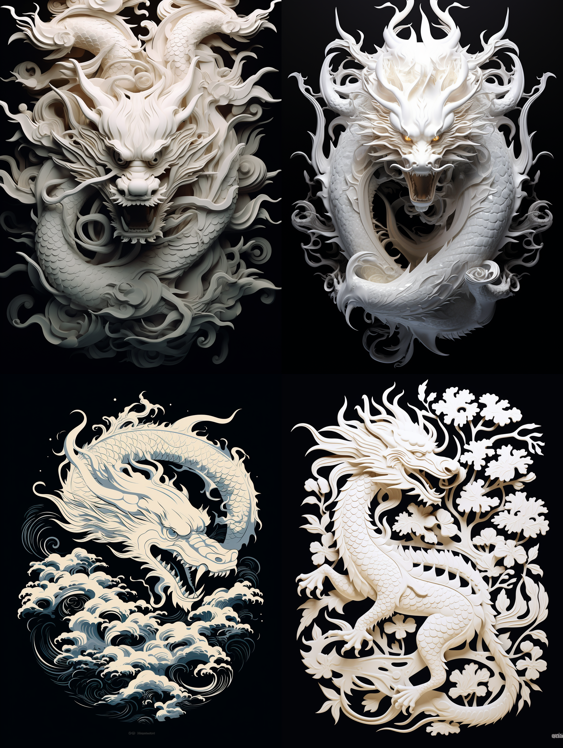 保留龙的图案，白色的背影添加一些眩幻的物质和空音