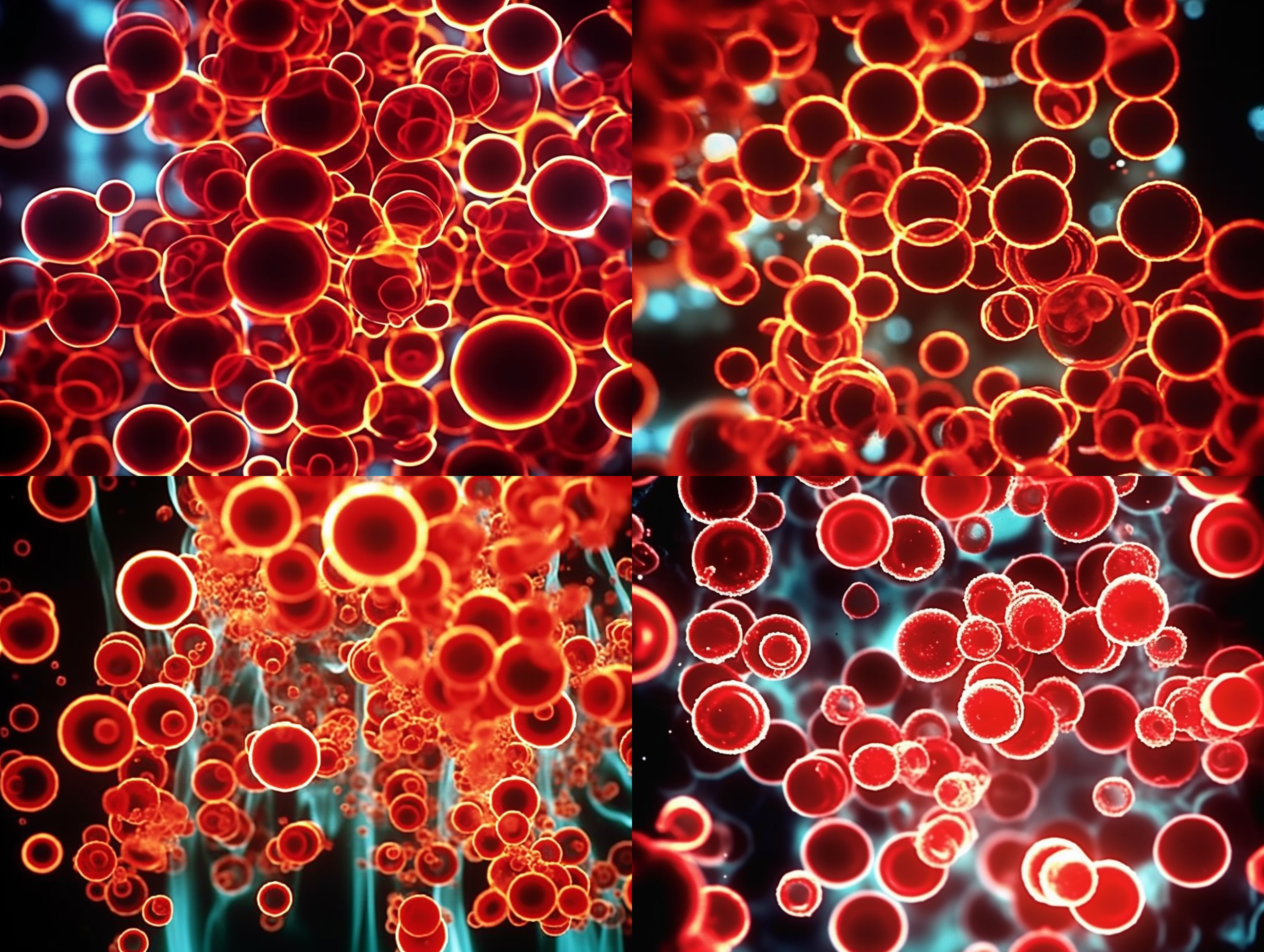 生成与参考图相同排布的立体细胞效果，细胞的形态符合专业显微观察看到的细胞形态，空间感和立体感突出，颜色饱和，细节层次丰富，专业c4d渲染，顶级画质和清晰度，8k超高清，