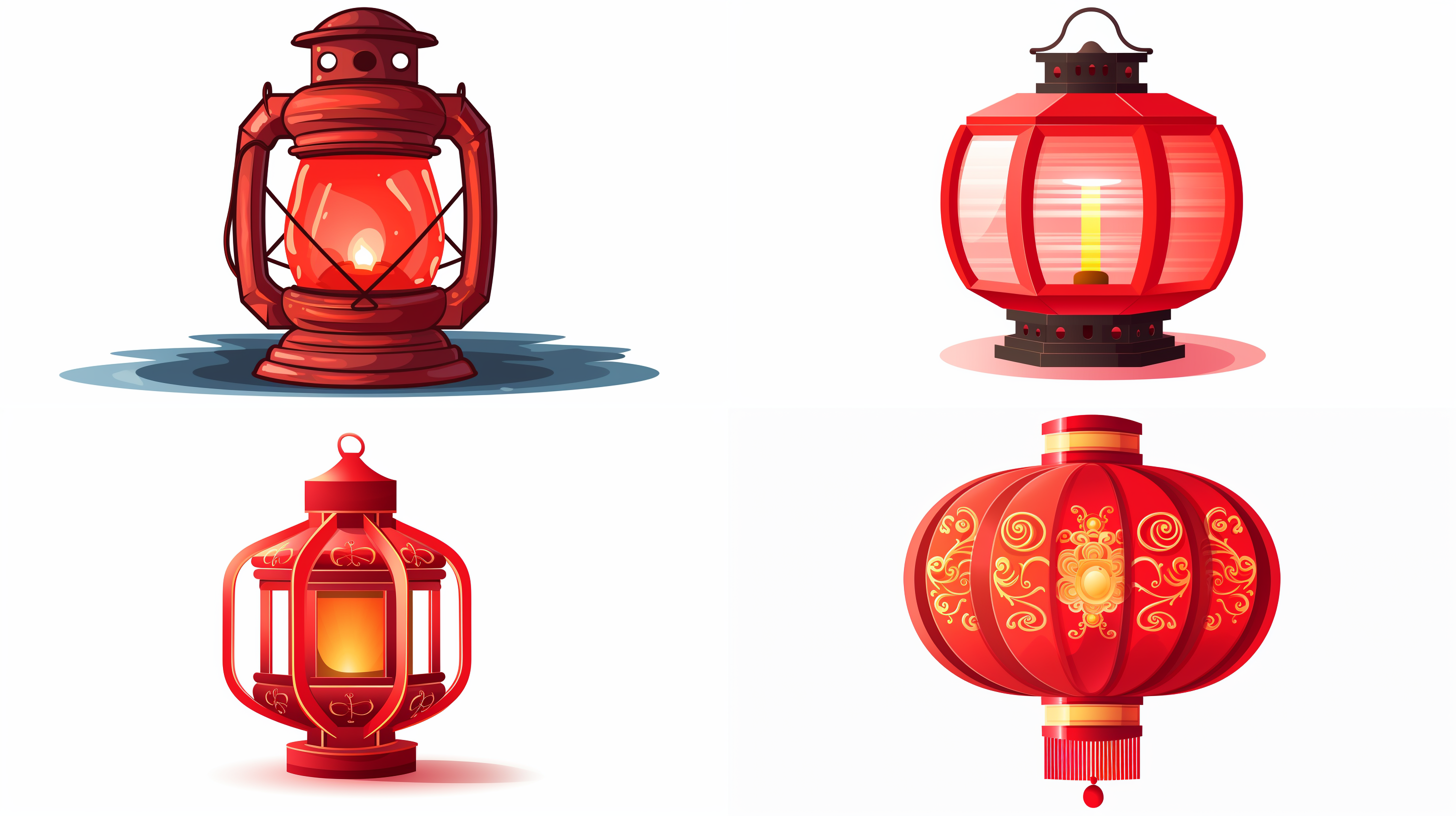 一个红灯笼，刻画清晰，矢量图，高清插图，白色背景，等构。