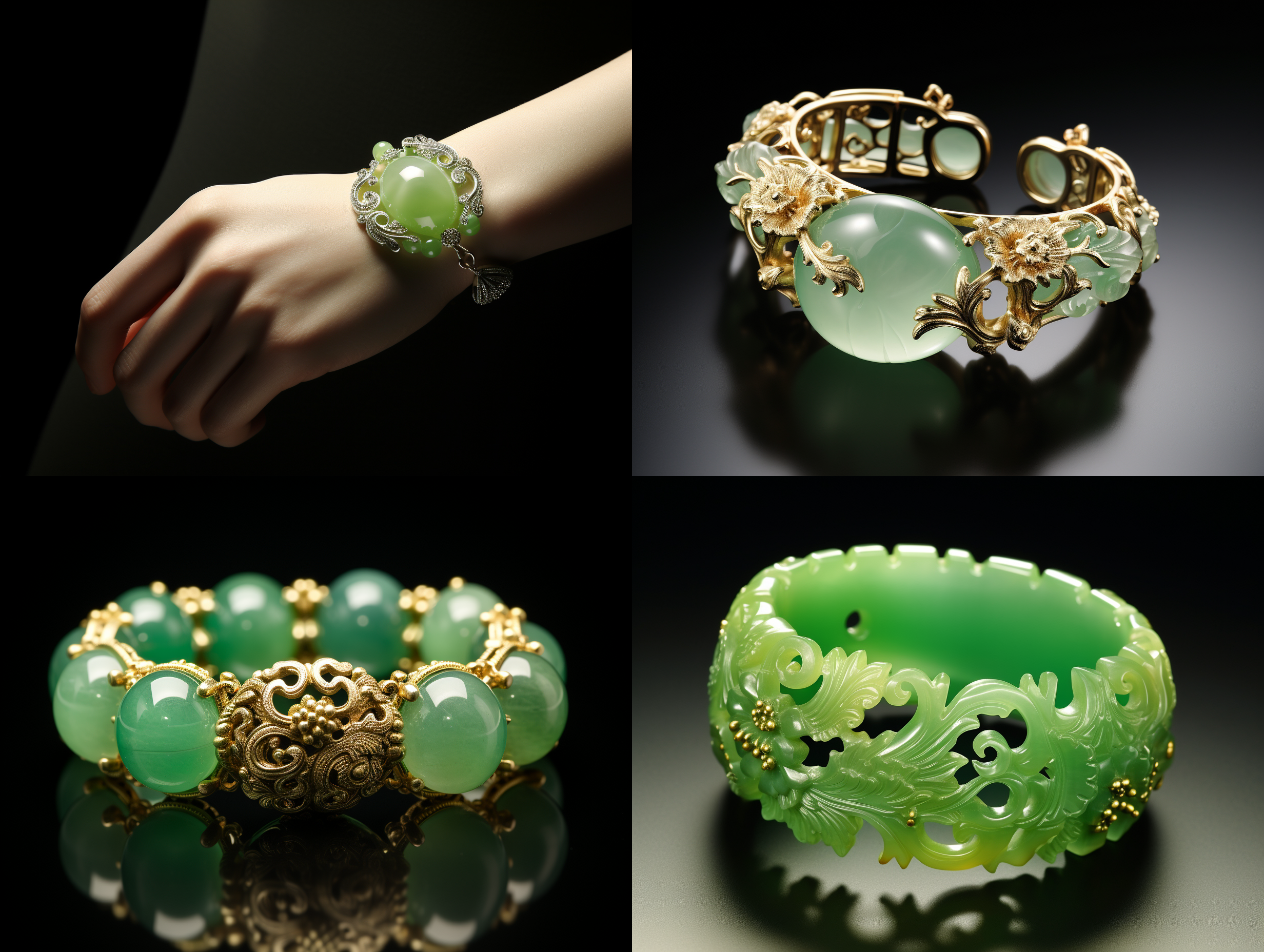 生成一个顶级品质的翡翠手镯，在戴在一只女人玉手上，