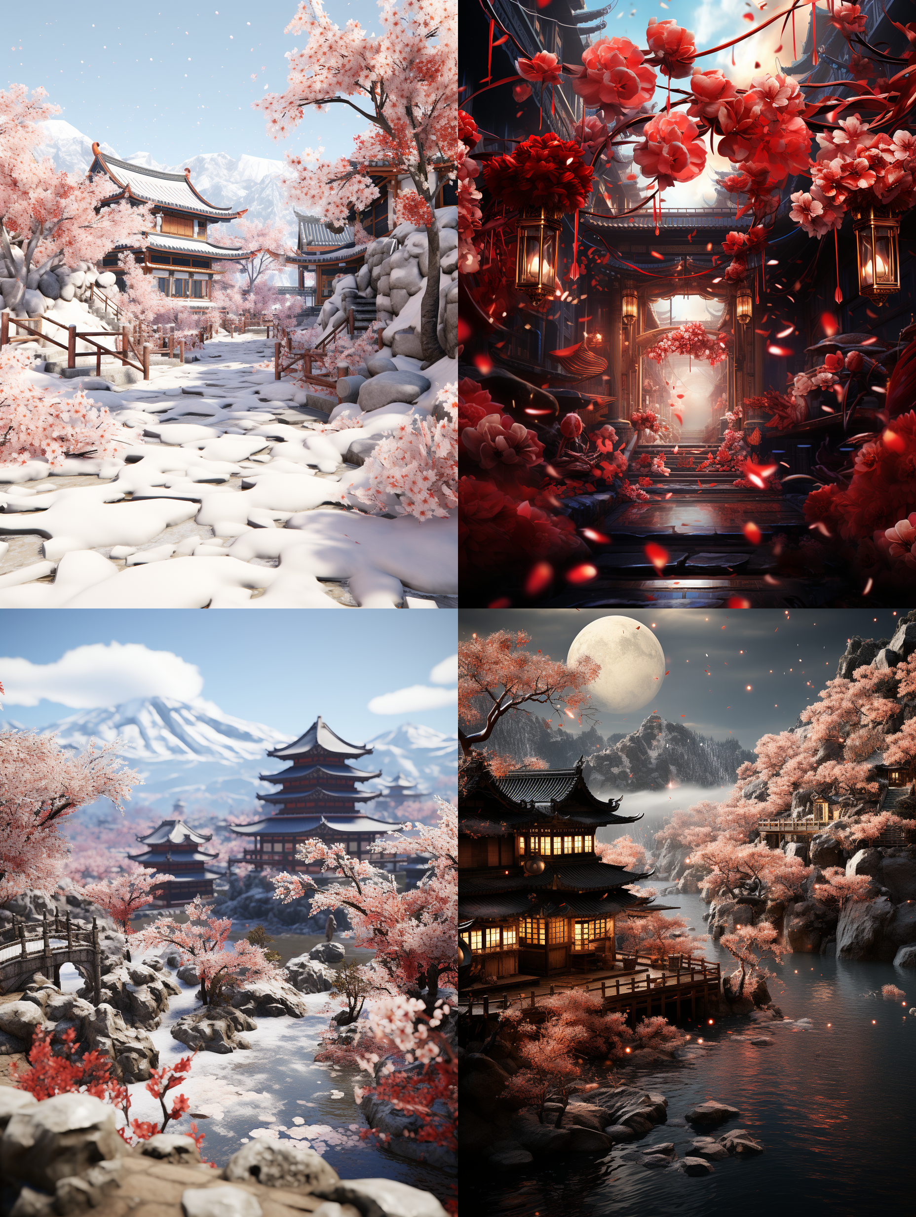 (masterpiece, best picture quality:1.5, realistic, hyper-realistic), photo of digital art concept, a logo made of snow, flowers, (red lanterns:1.5), (((chinese new year))), great wall, whimsical, fantasy, 8k, unreal engine 5 rendering, intricate details, digital art, slightly red, oriental aesthetics, movie light