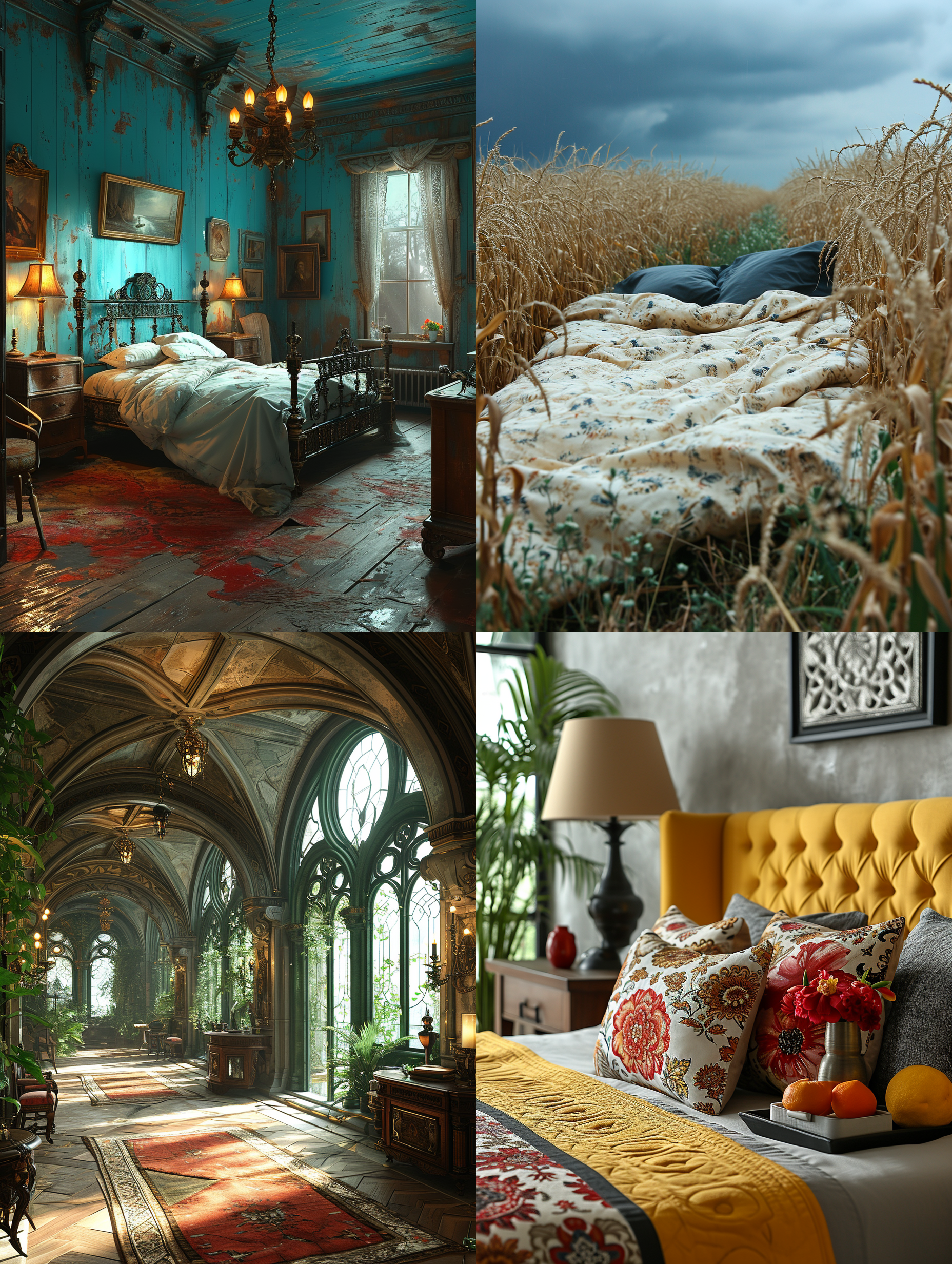 玉米地放张舒适的床