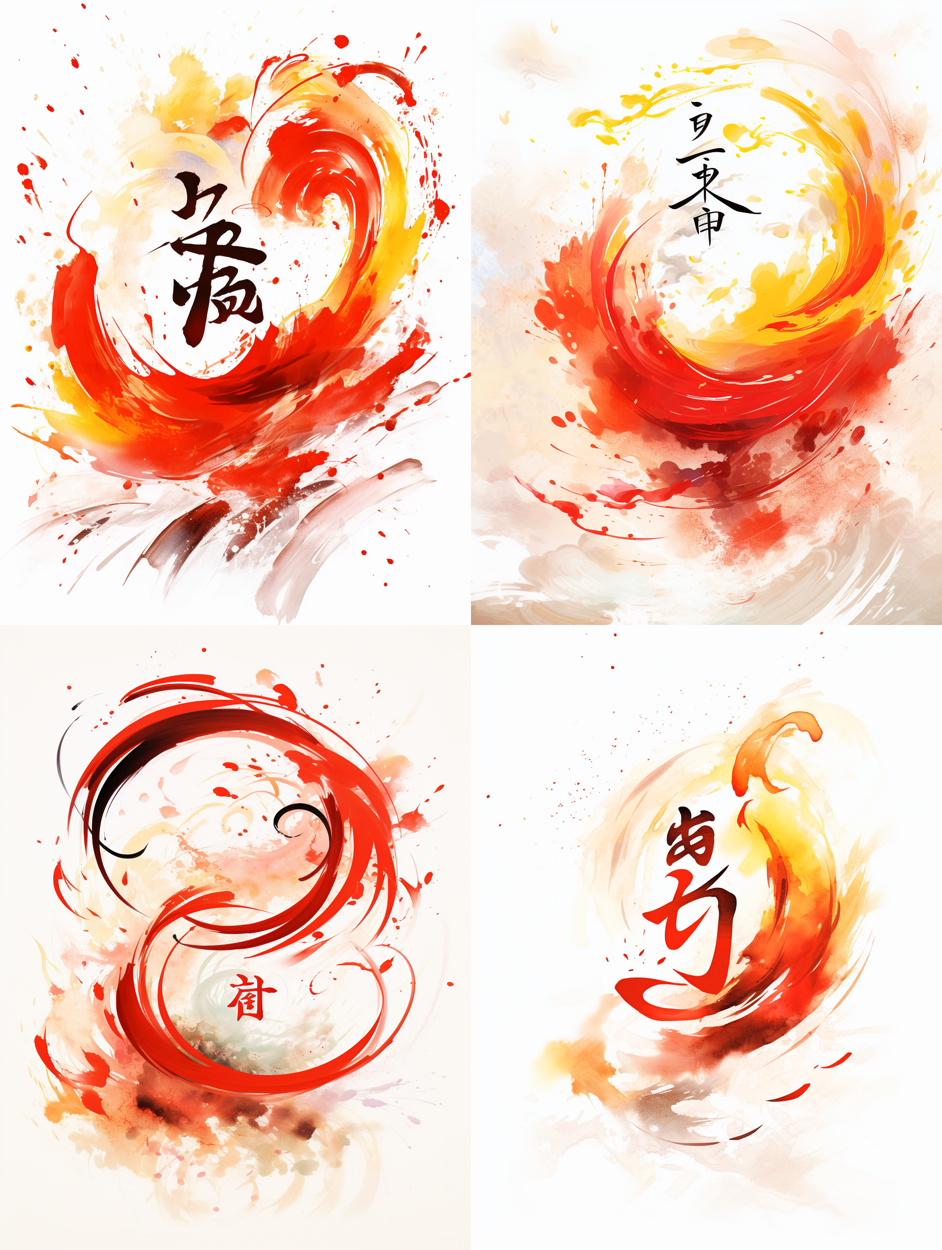 用“中国 china"设计一个漂亮的书法字体，字体以红色和黄色为主，白色背景，简洁明了，结合书法与国画线描图的效果。