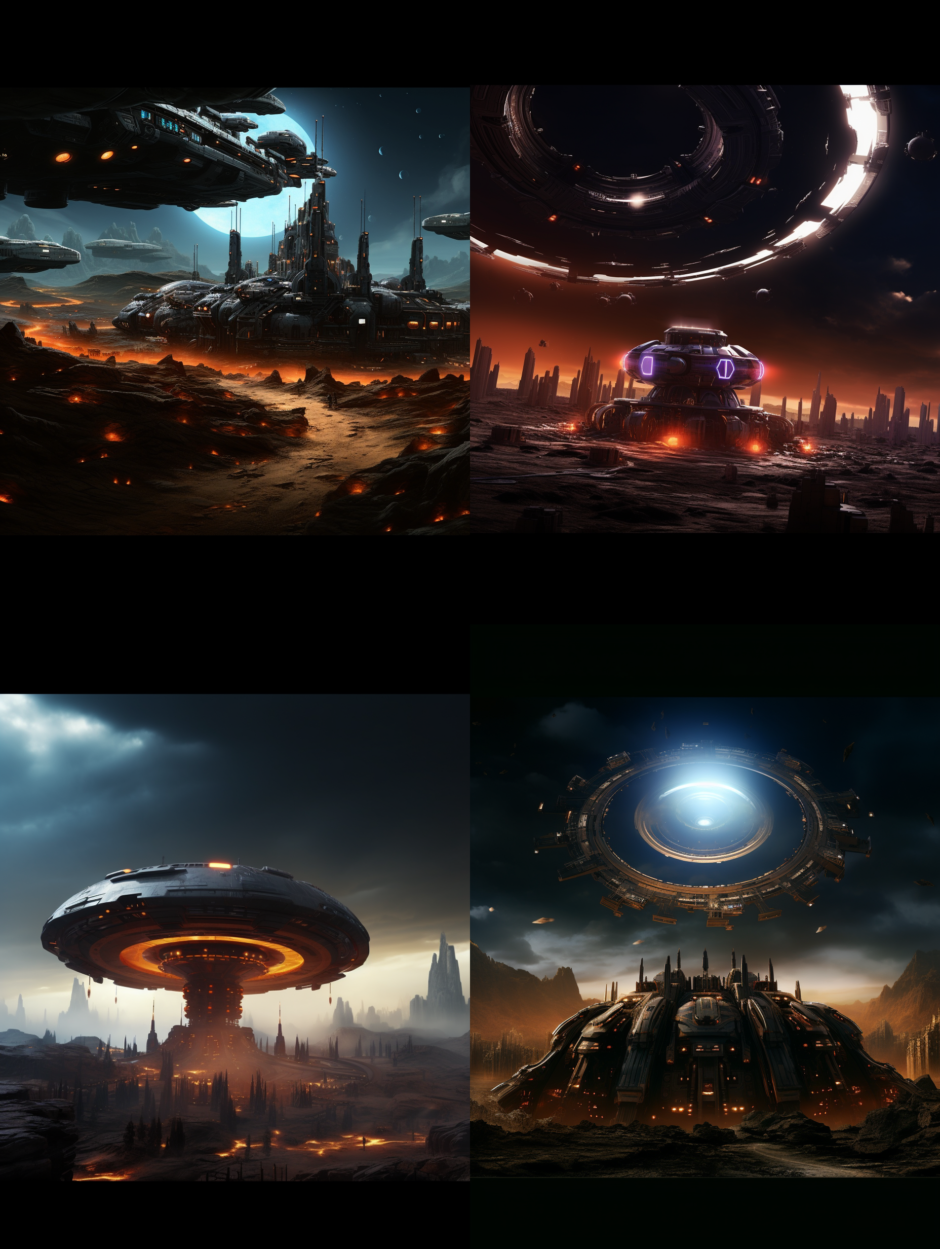 一片类似丹霞高原地貌的火星山脉群中央的一片平原地，群山之间是分布超级城市的摩天楼和飘行飞船，一架超大型飞船伸出起落架准备降落，远处天际是巨大的星球在天上悬停，巨大的土星环互环绕着星球，七彩的天女座星云闪光着光辉，火星上科学实验基地设施，场景超级壮观，宏大，视觉震憾，整个画面体现了未来的科技之发达，科技美学，彩色层次丰富，细节层次丰富，强烈的空间感，顶级的画质和画面美感，构图有创新，画面中要体现中国的元素，中国航天的标志，8k超高清晰