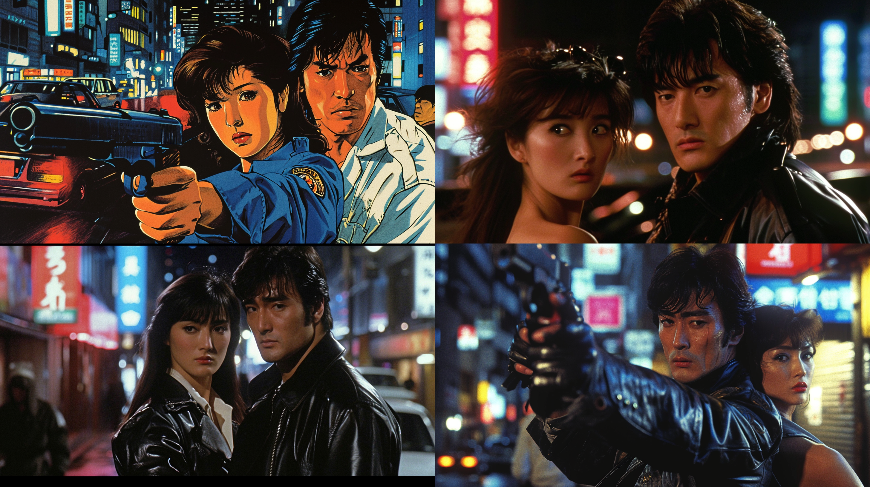 city hunter saves a beautiful policewoman who is being harassed by thieves on a tokyo night.