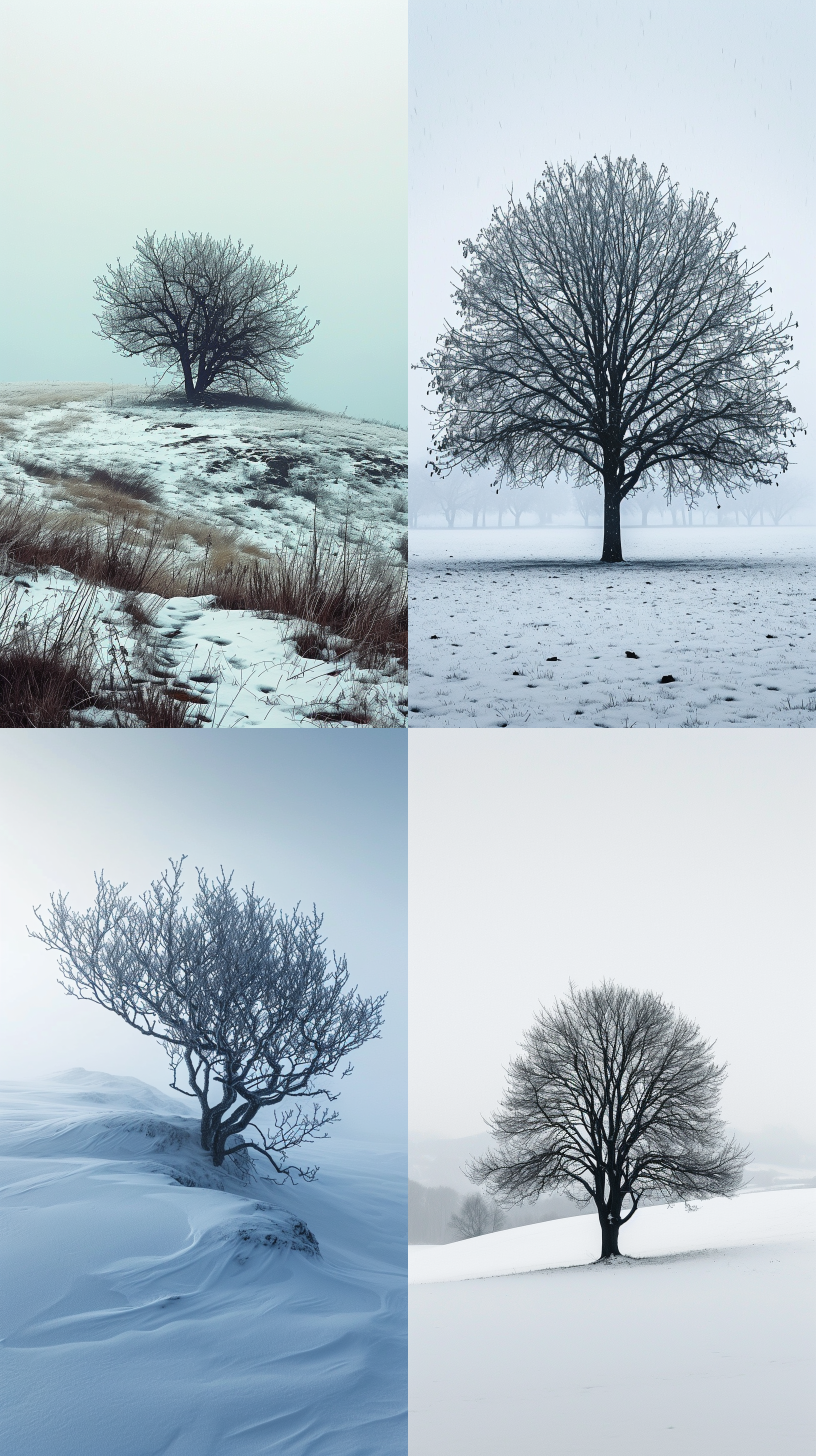 a tree is walking across the snow in the snow, hazy, foggy::2, endless snow, in the style of captivating documentary photos, akos major, monochrome landscapes, intricately mapped worlds, documentary travel photography, layered lines, time-lapse photography, nikon d850