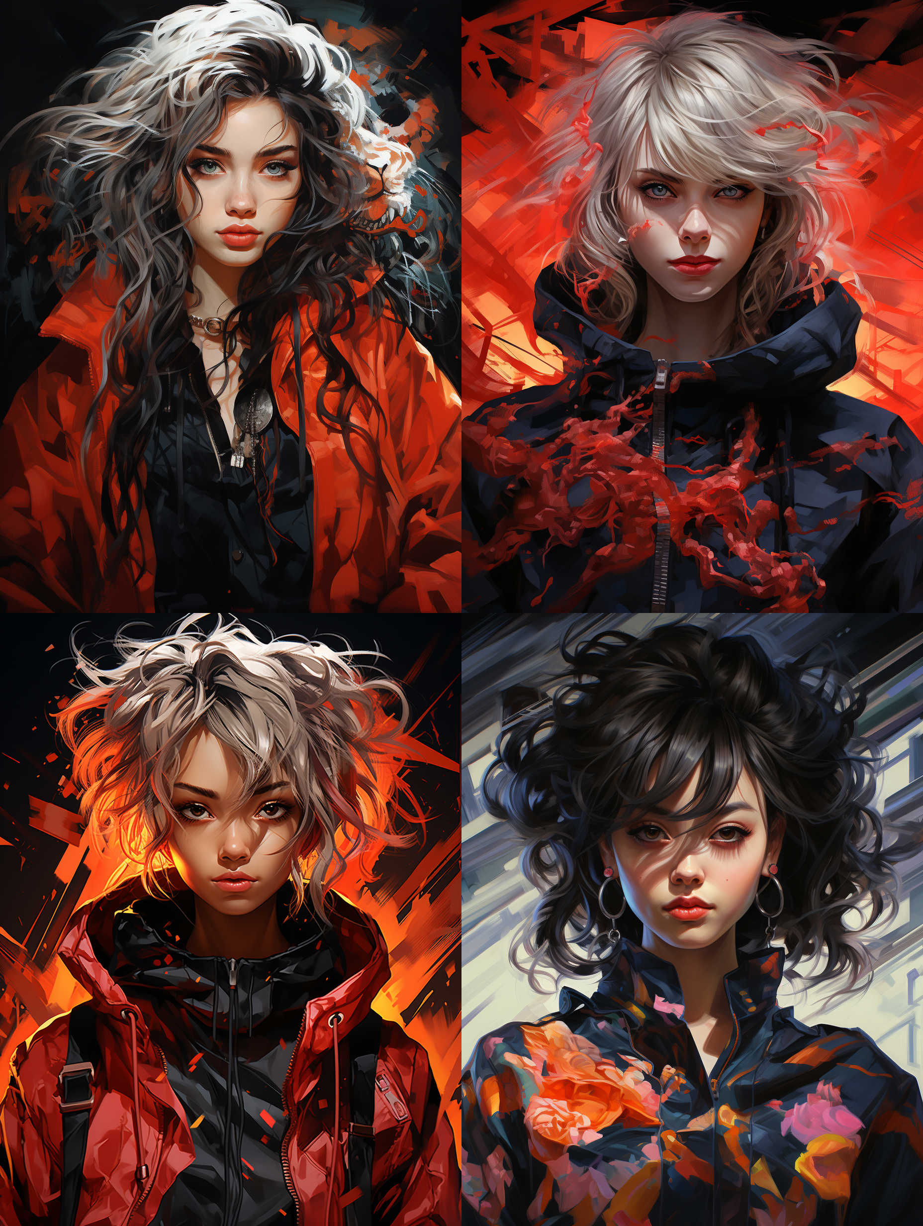 中国龙，朋克女孩，漫画风格，粗线条，酷