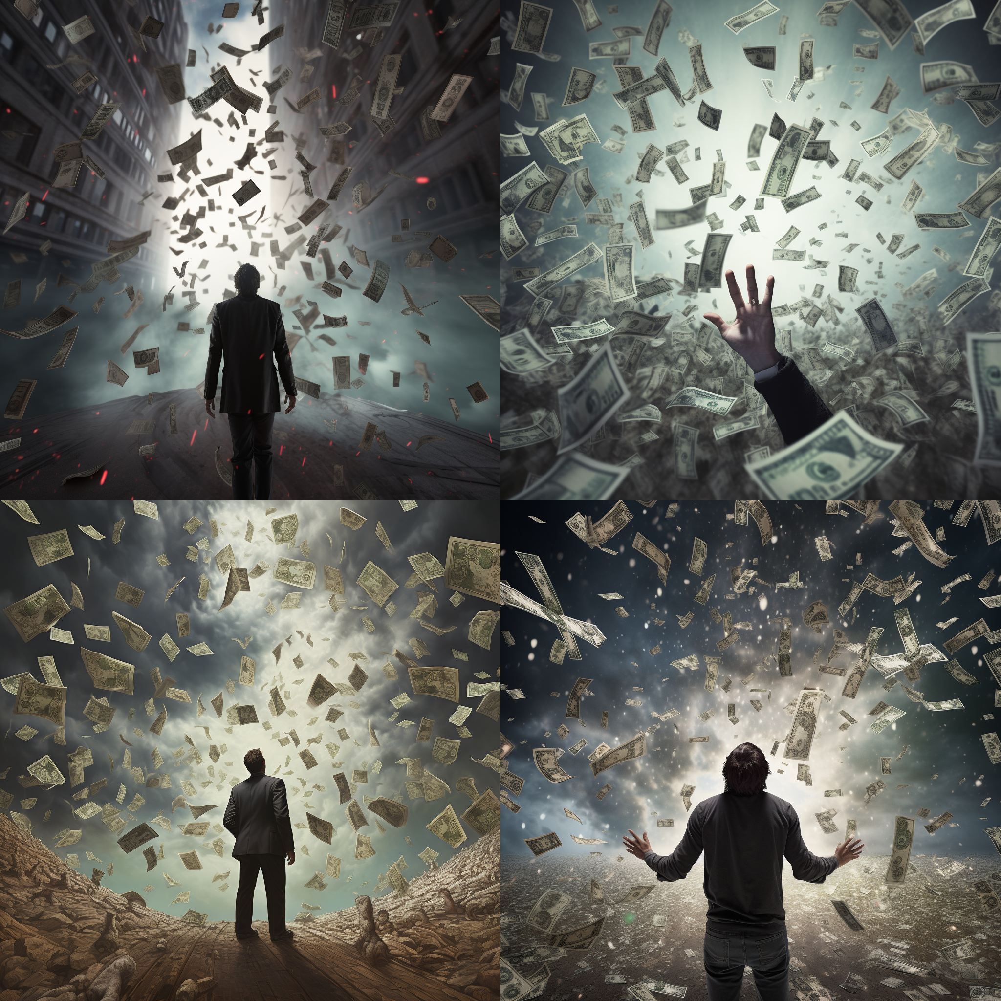 伸手仰望无数美金落下的背影