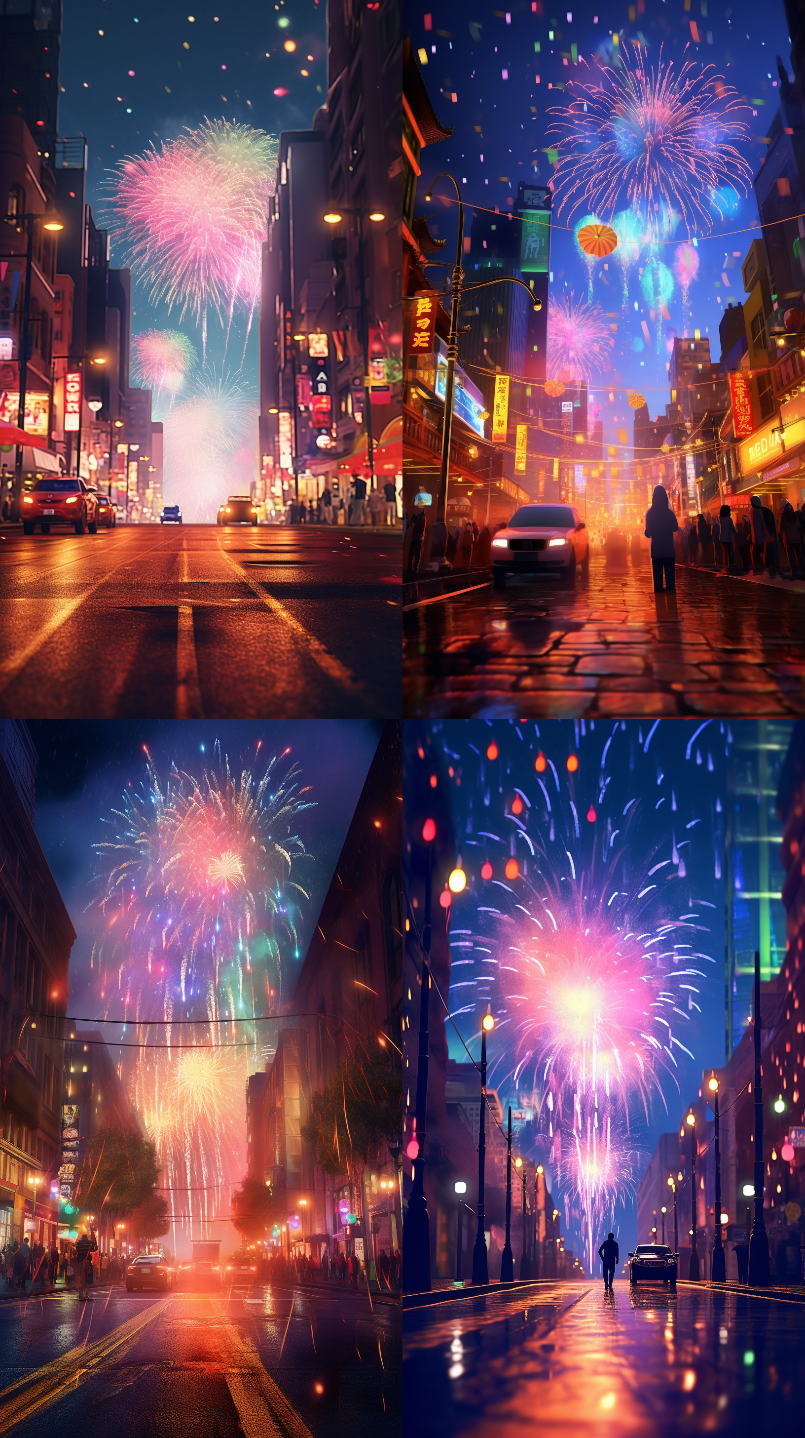illustration,digitalillustration,fireworks,busy citystreet,lightings,minimalism,rimlighting,colorful,dynamic shot,redcolor,extreme longshot,bokeh,dof,abstractionism,3drendering,c4d,blender,octanerender,unreal engine,globalillumination,ray tracedreflections,ssao,shaders,fxaa,cgi,rtx,vfx8k,beat quality