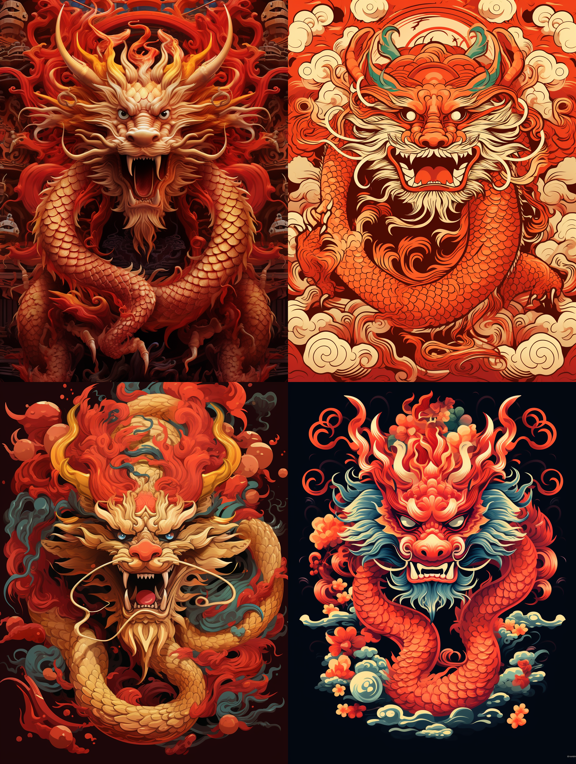 中国龙为主体，极具中国传统特点，红色背景，背景有华表，故宫，节日喜庆气氛