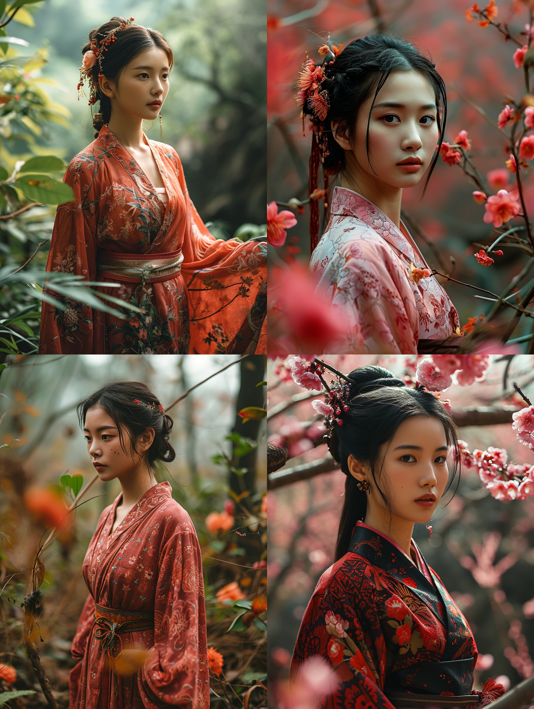 东方女孩 微观视角 森林 摄影纪实 粉彩色 丁达尔效应 圣罗兰 汉服 端庄古典 正脸