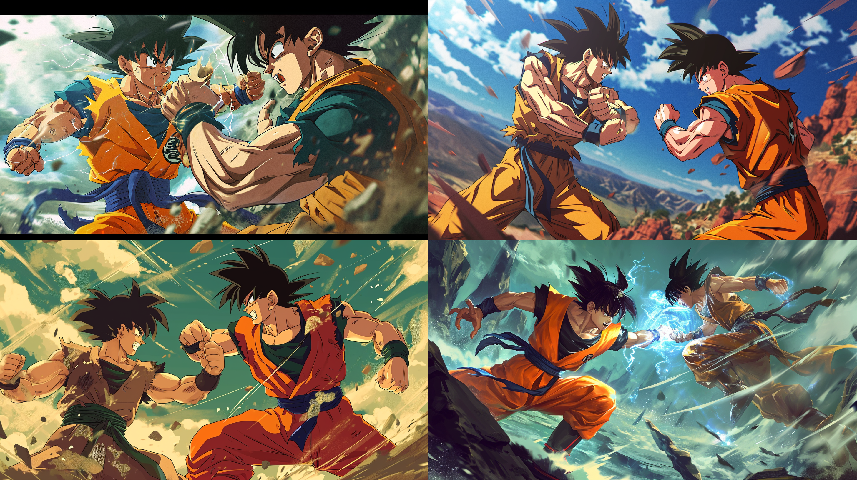 son goku from dragon ball and yusuke urameshi from yu yu hakusho engage in a duel on planet namek.