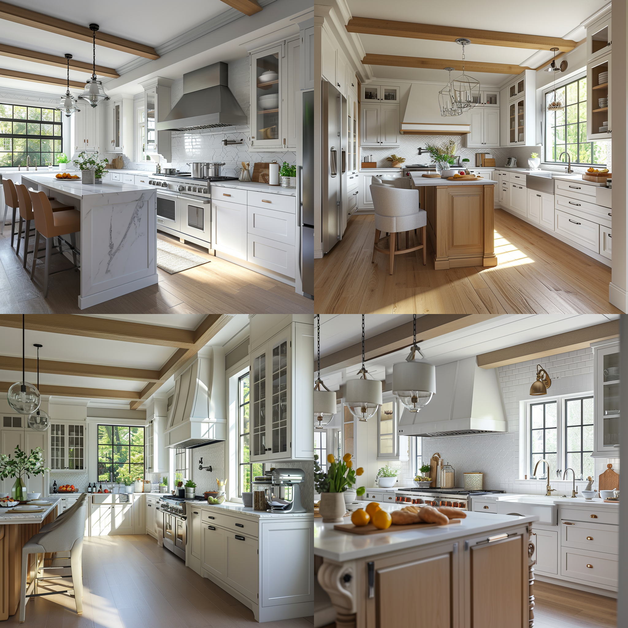 美式风格厨房，自然光照，中性色调，开放式布局，近景45度侧面视角,场景明亮有生活气息，超写实，超现实主义，高细节，高清拍摄，16k